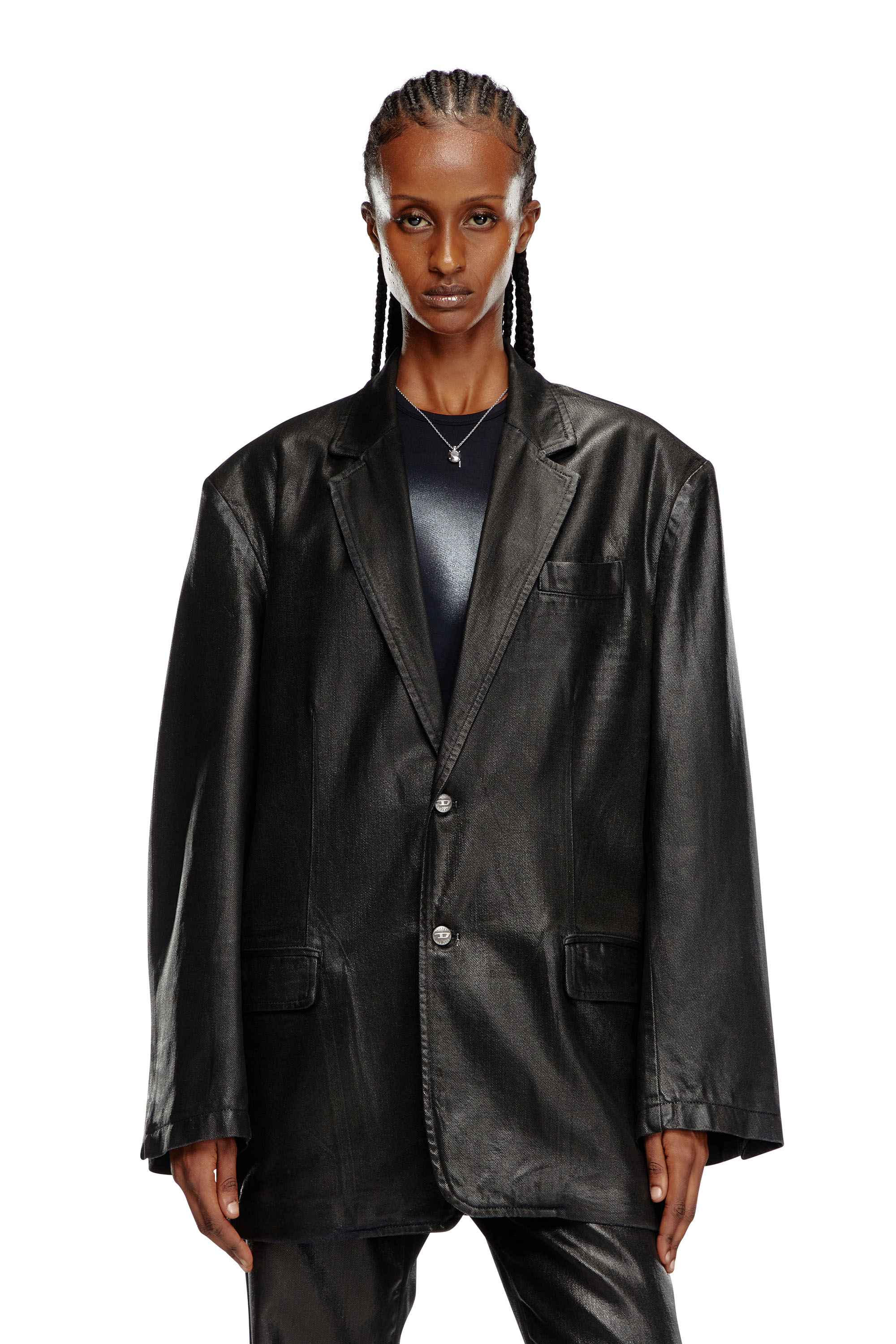 Diesel - D-BLA, Unisex's Blazer in coated tailoring denim in ブラック - 7