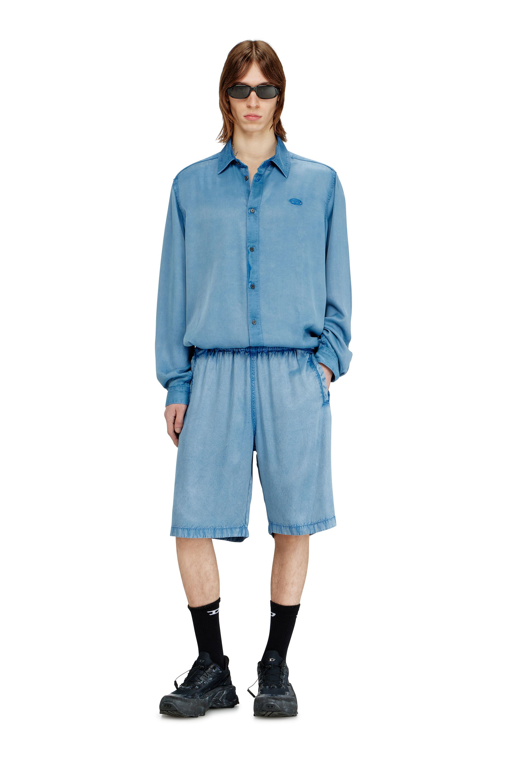 Diesel - P-HOLG, Male's Shorts in denim-effect satin in ブルー - 1