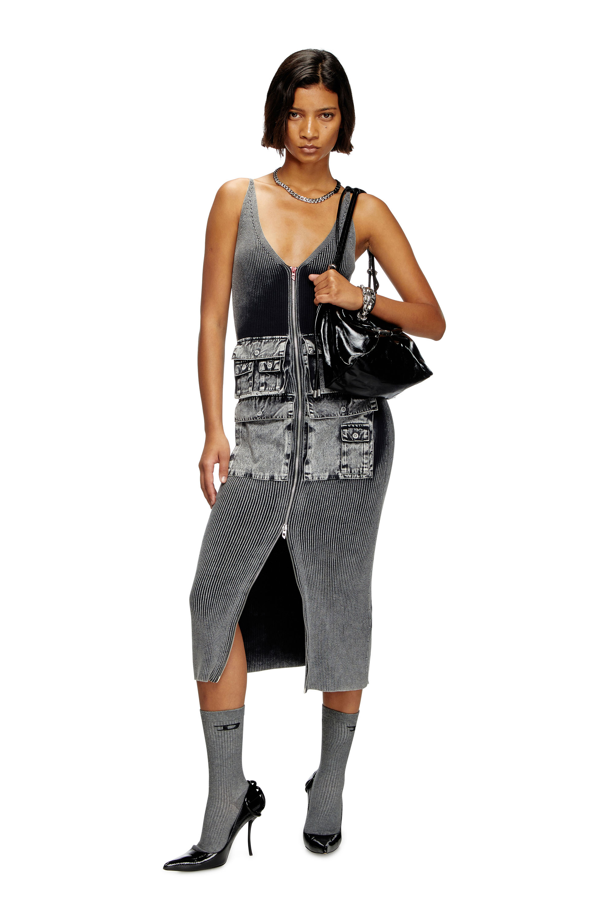 Diesel - M-MELTI, Female's ニットドレス in ダークグレー - 1