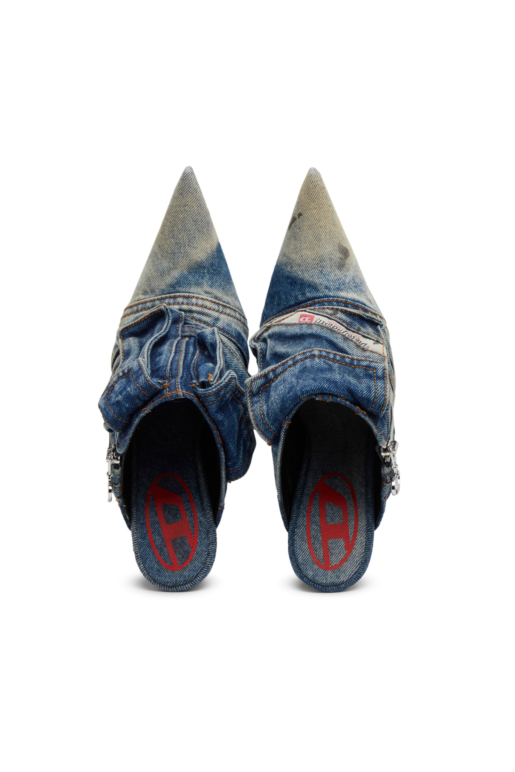Diesel - D-VENUS POCKET ML, Female's D-Venus Pocket ML - Heeled mules in washed denim in ブルー - 4