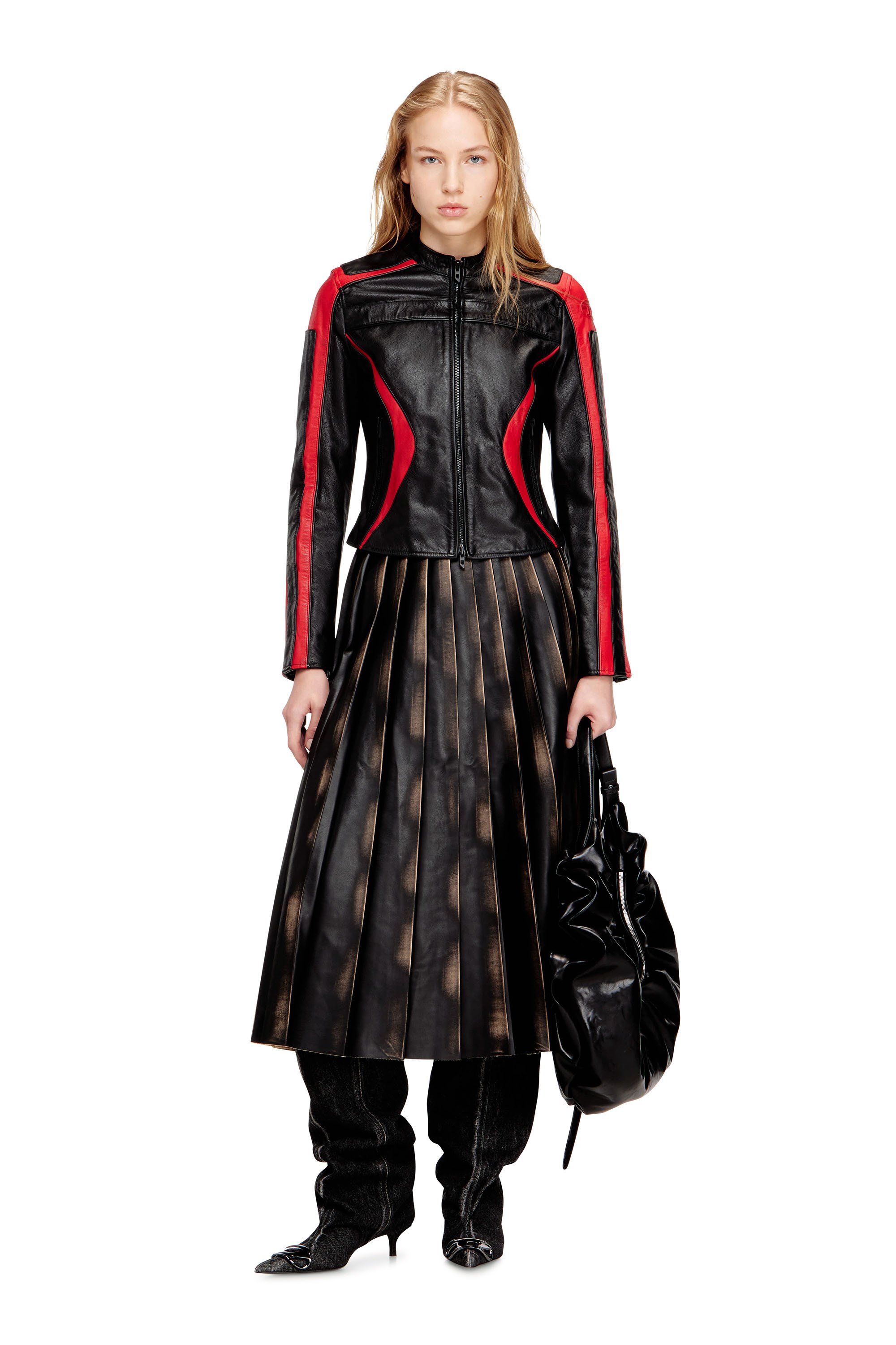 Diesel - L-OVABLE, Female's レザージャケット in ブラック/レッド - 2