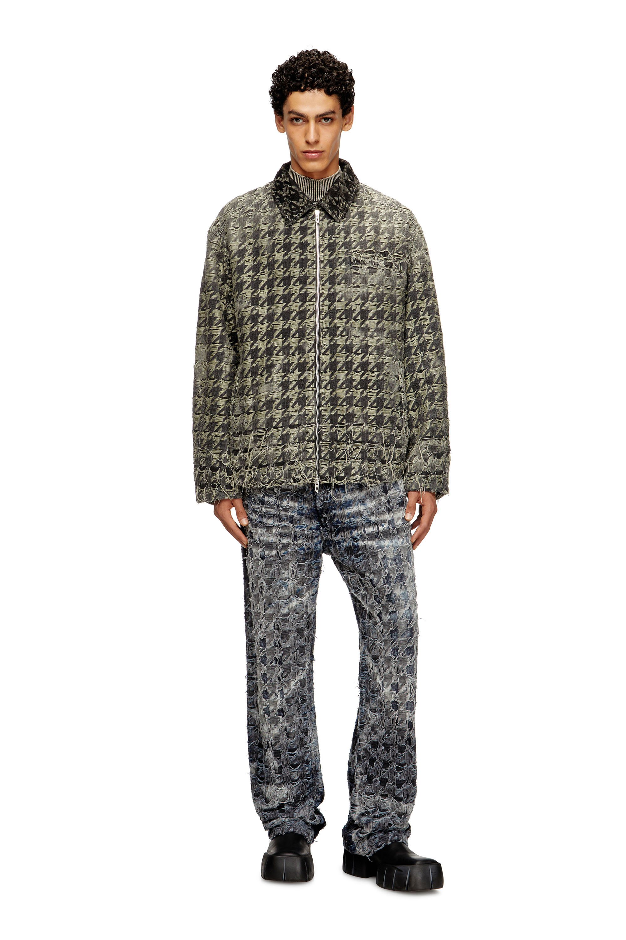 Diesel - D-ELMO-FSH, Male's Jacket in houndstooth-weave denim in ブラック - 2