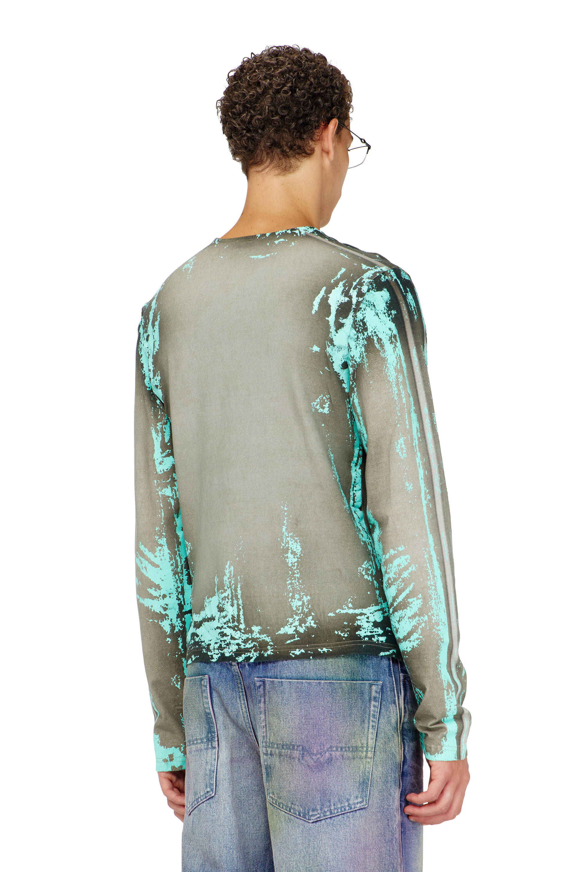 Diesel - T-FYNO-ML, Male's Grandad T-shirt in cracked leather-effect jersey in null - 4