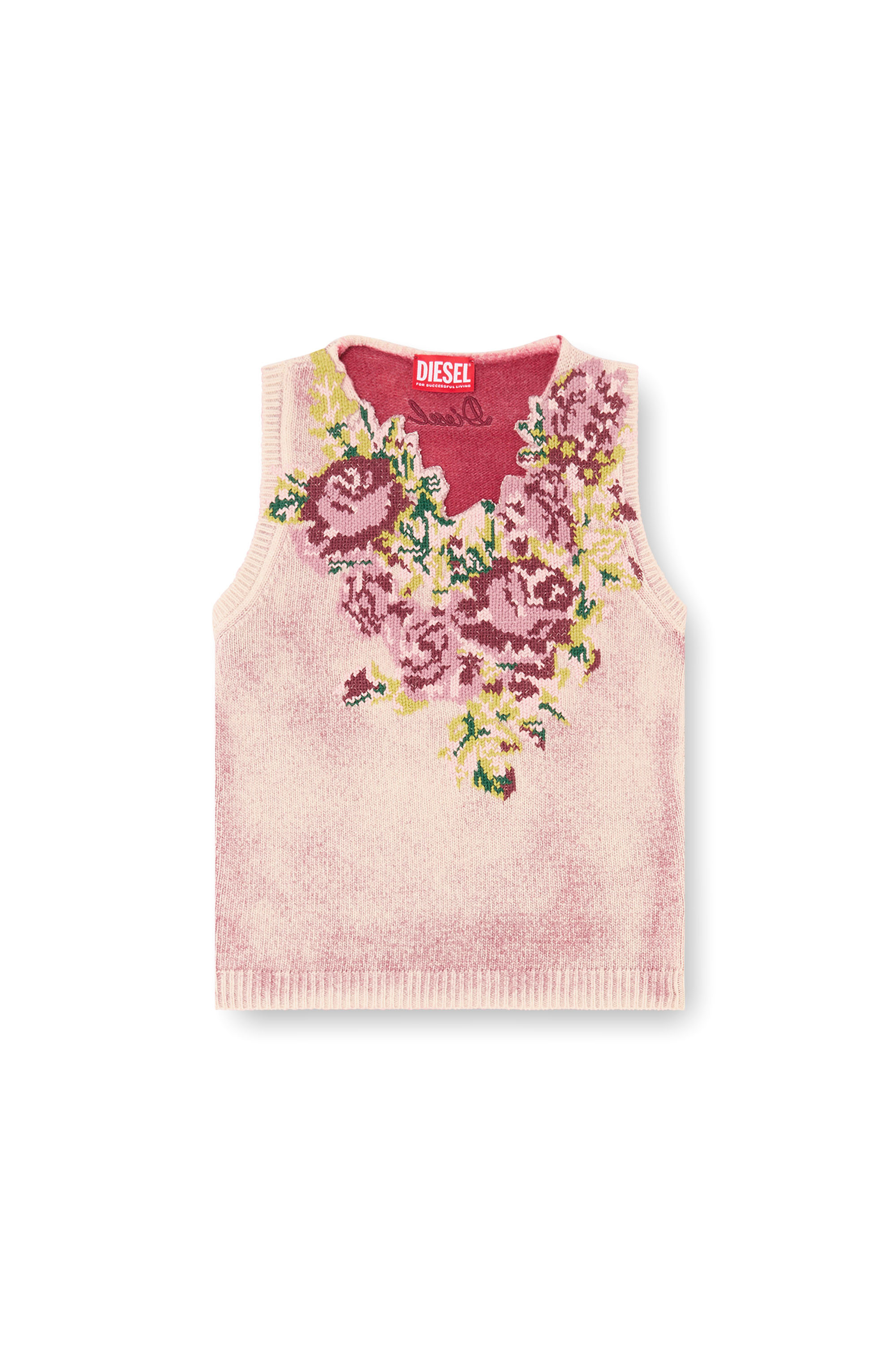 Diesel - M-RARIS, Female's Knit vest in floral wool-blend knit in ピンク / ホワイト - 2