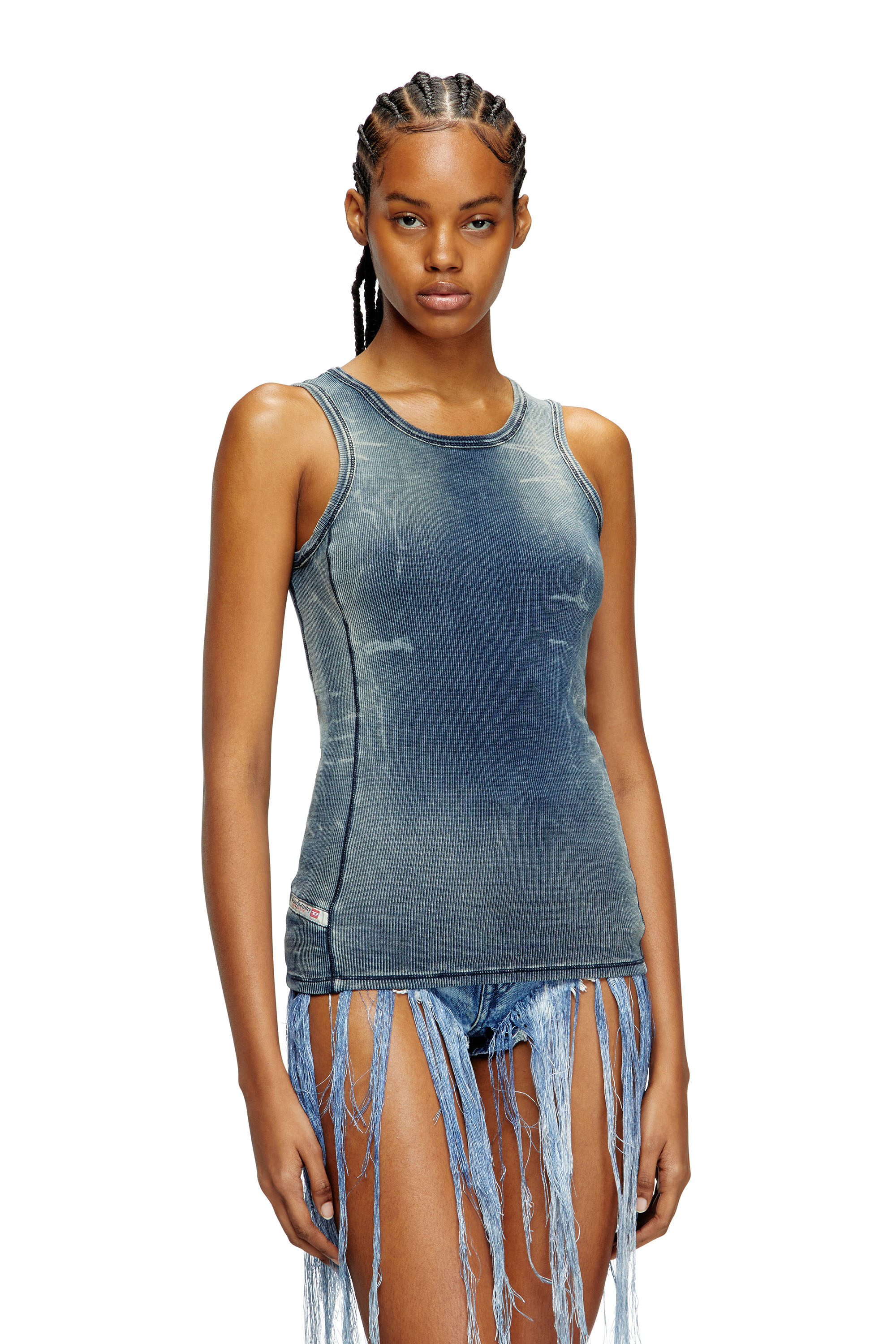 Diesel - T-GO, Unisex's Ribbed tank top with denim trompe l'oeil in ダークブルー - 5