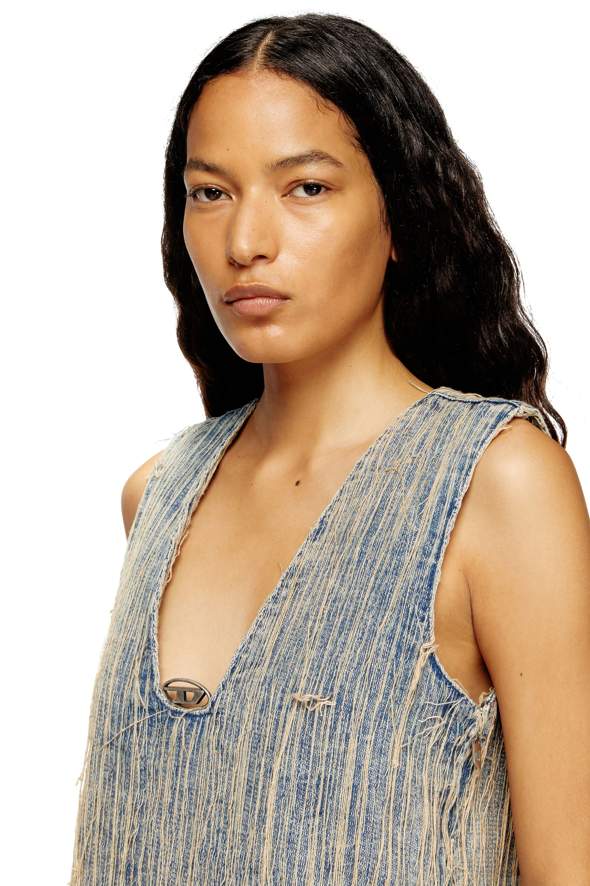 Diesel - DE-LARIS-DRESS-S2, Female's Distressed effect denim dress in ミディアムブルー - 4