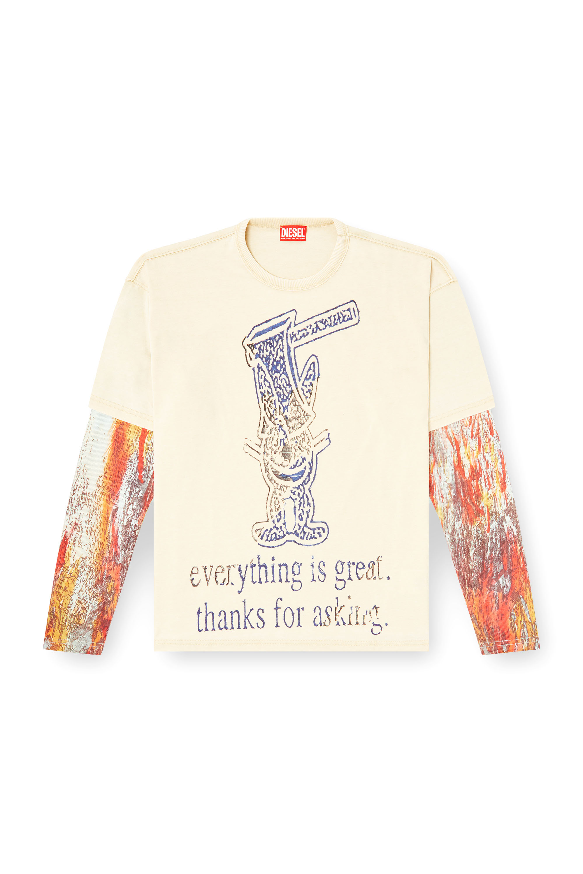 Diesel - T-BOXT-DB-LS-RIB-T1, Male's Long-sleeve T-shirt with layered effect in ベージュ - 3