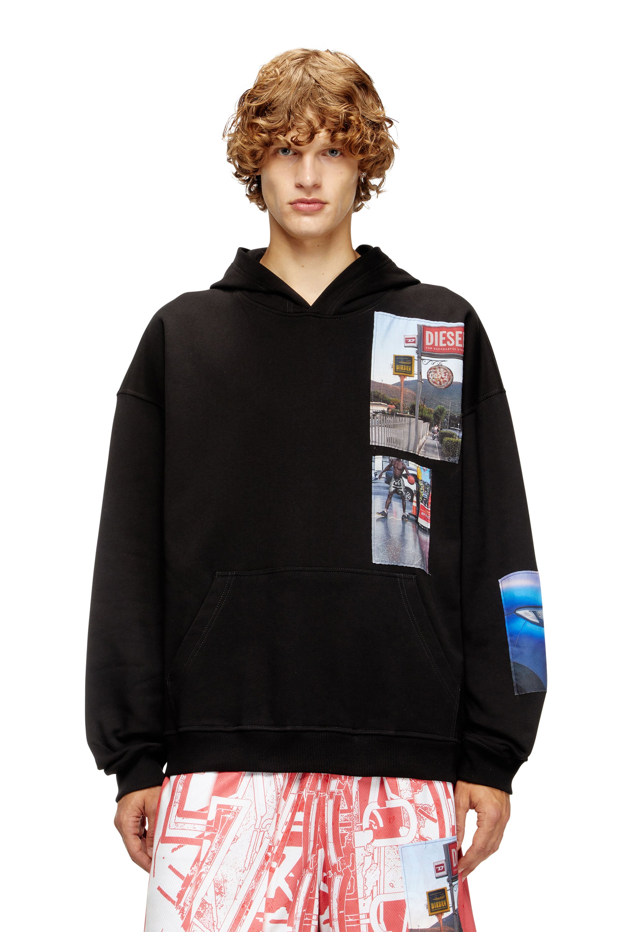 Diesel - S-BOXT-HOOD-T6, Male's Hoodie with logo photo patches in ブラック - 1