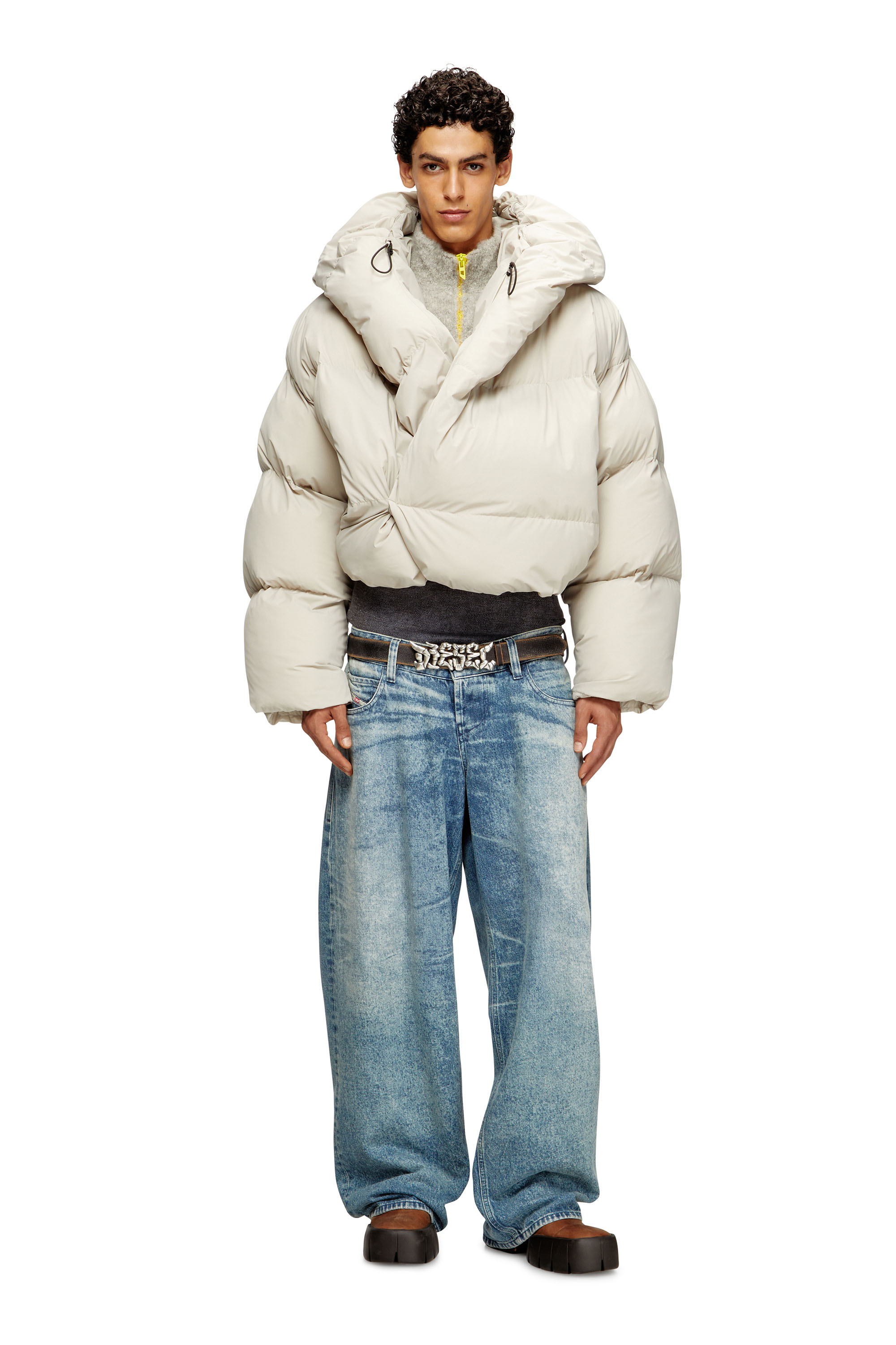 Diesel - J-SCOTTS-PADDED-A, Male's Wrap puffer jacket in stretch nylon in ベージュ - 1