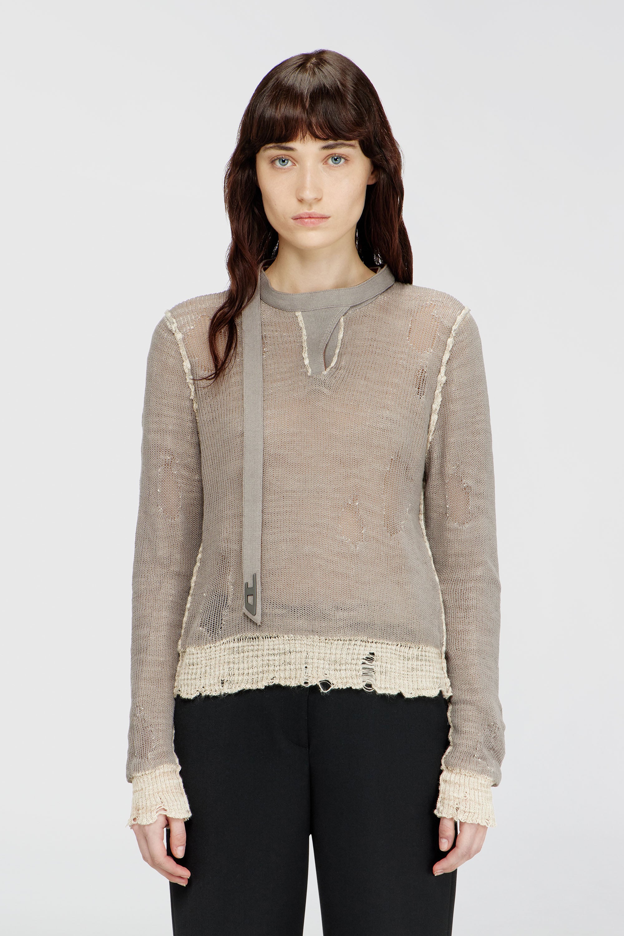 Diesel - M-DRACARINA, Female's Distressed jumper with biker neck strap in グレー - 1