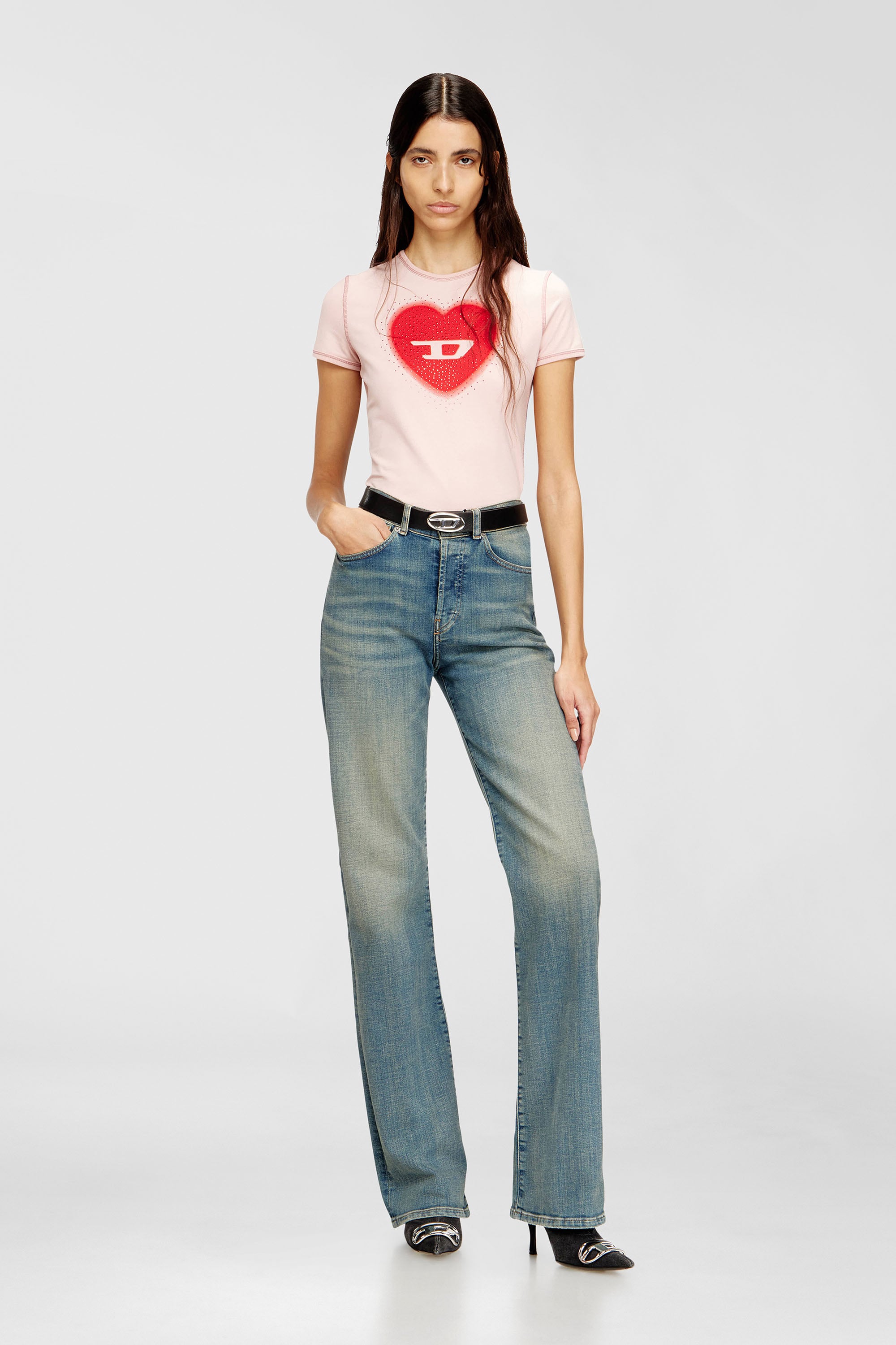 Diesel - T-UNCUTIES-LONG-S5, Female's Tシャツ in ピンク / ホワイト - 2