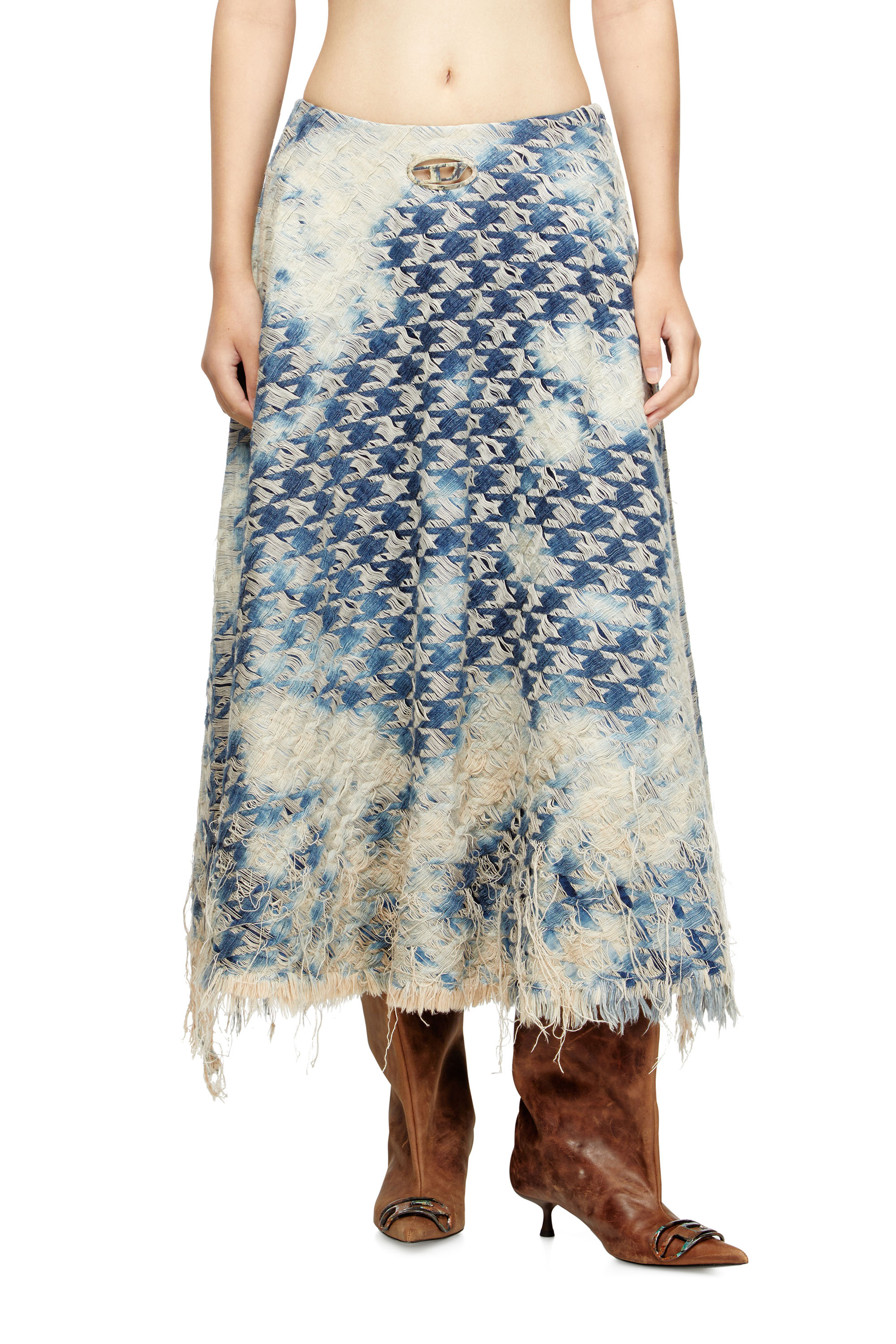 Diesel - DE-ANNET-FSH1, Female's Midi skirt in houndstooth-weave denim in ミディアムブルー - 1