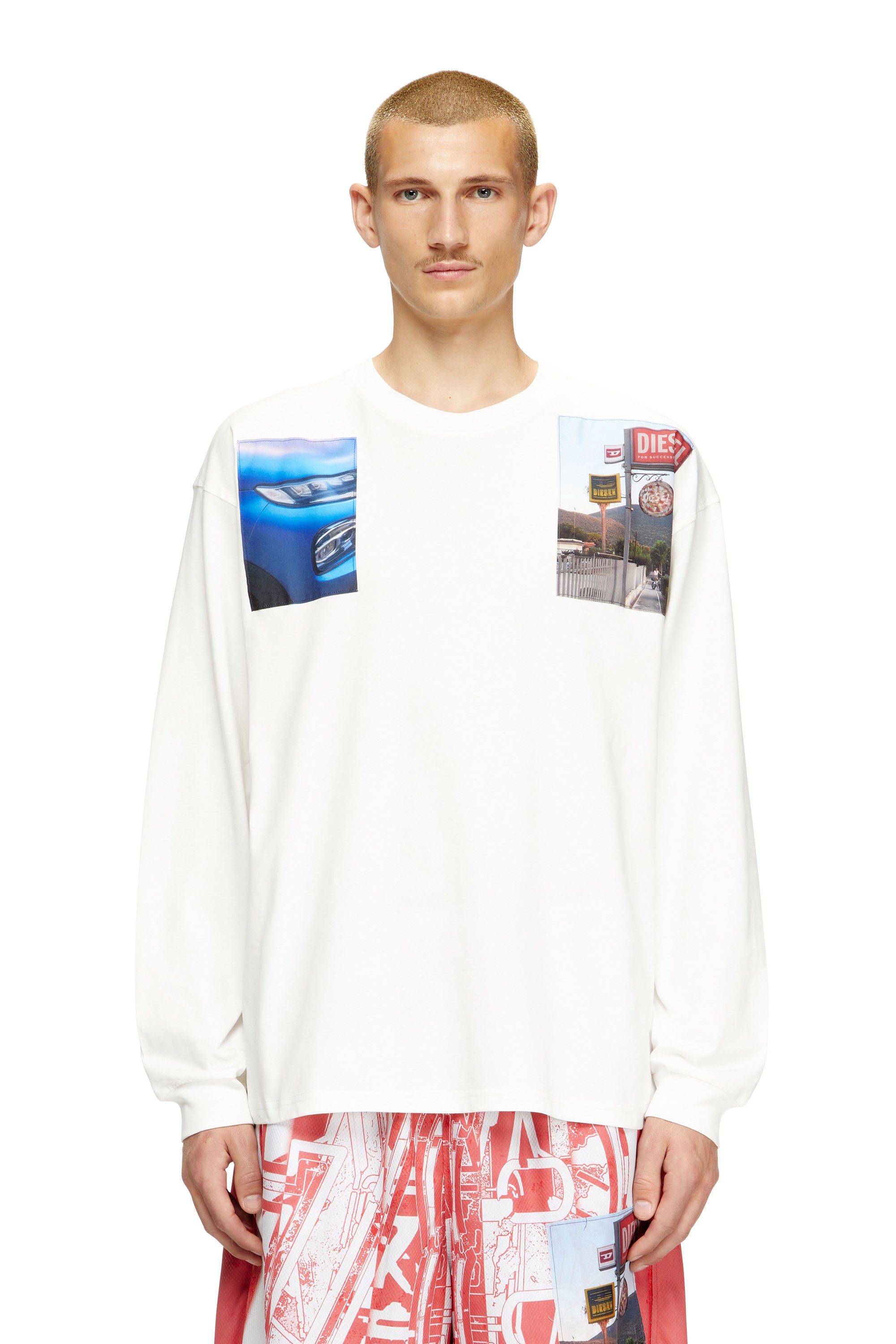 Diesel - T-BOXT-LS-T5, Male's Long-sleeve T-shirt with logo photo patches in ホワイト - 1