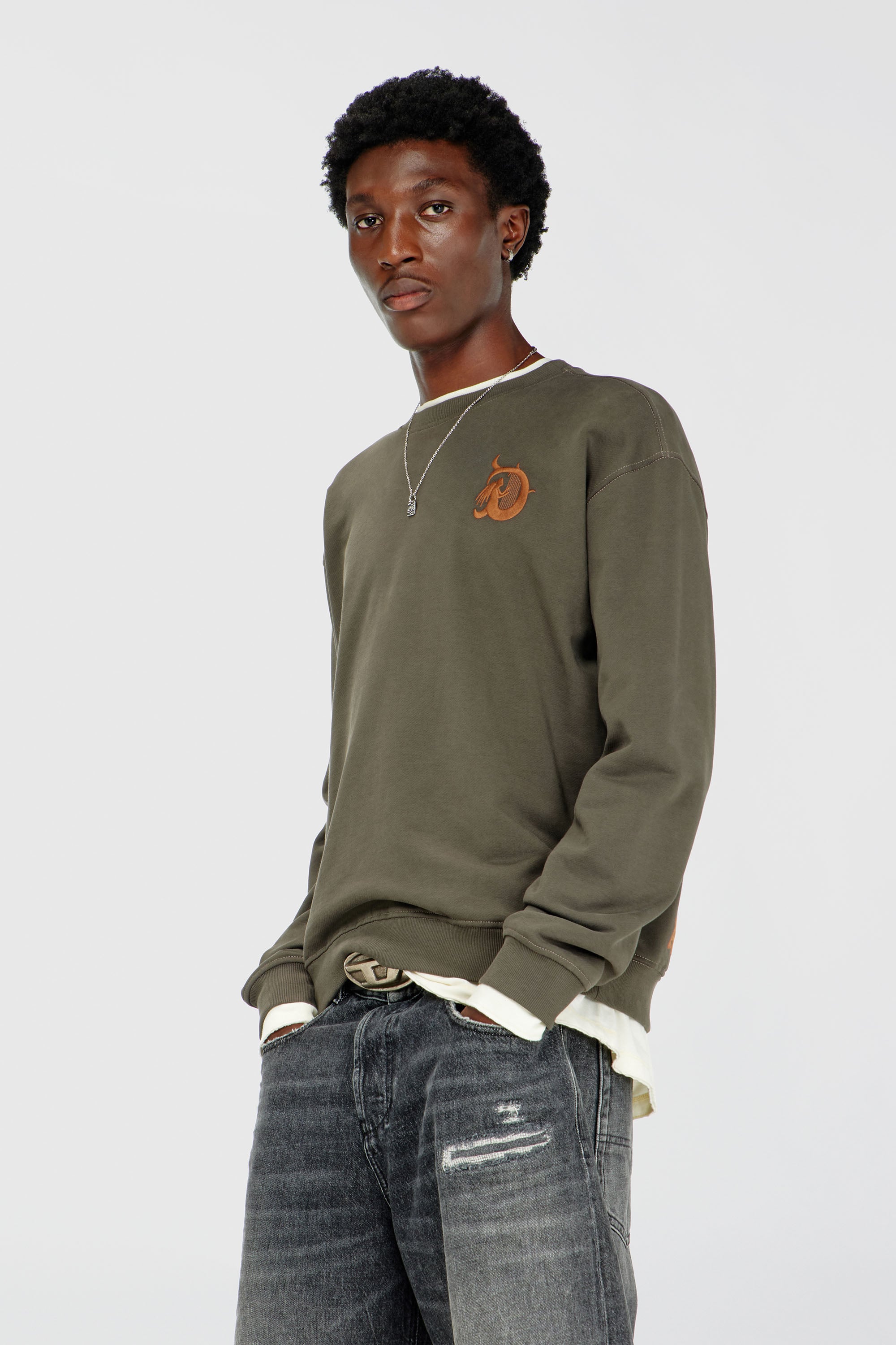 Diesel - S-NORM-AA4, Male's プルオーバースウェット in ミリタリーグリーン - 1