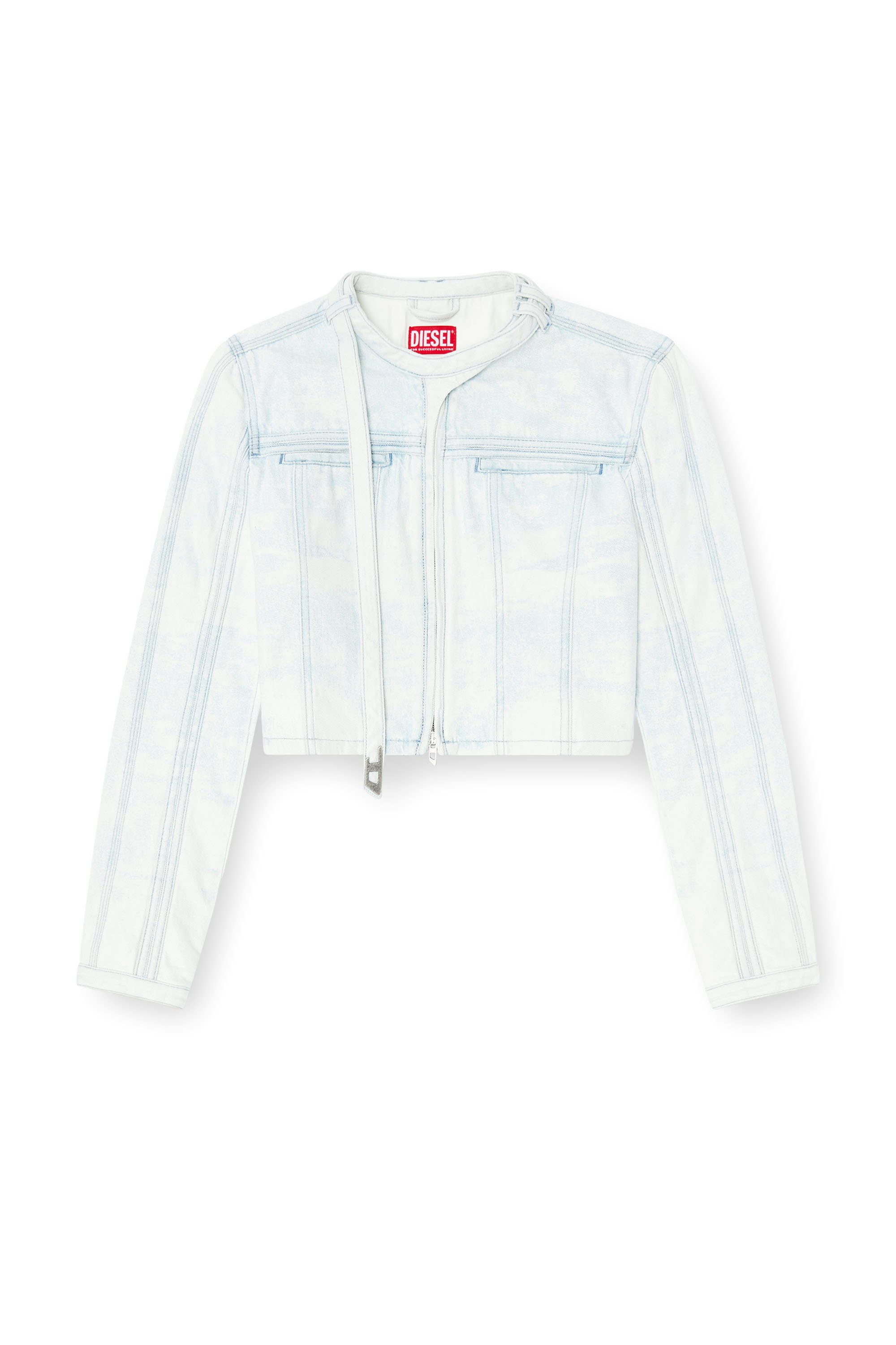 Diesel - DE-SAPHIX-FSI, Female's Cropped jacket in ice-blue satin denim in ライトブルー - 3