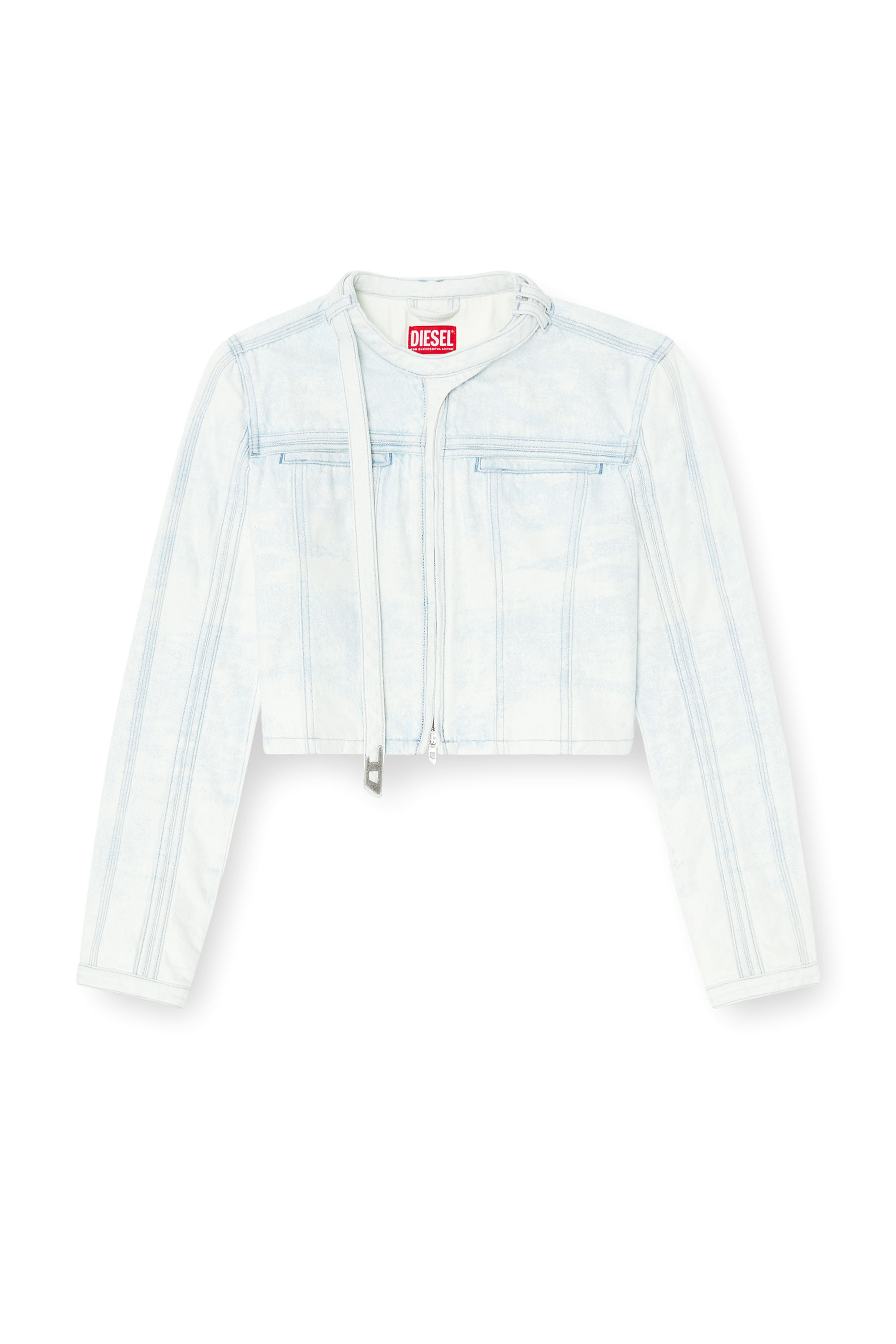 Diesel - DE-SAPHIX-FSI, Female's Cropped jacket in ice-blue satin denim in ライトブルー - 2