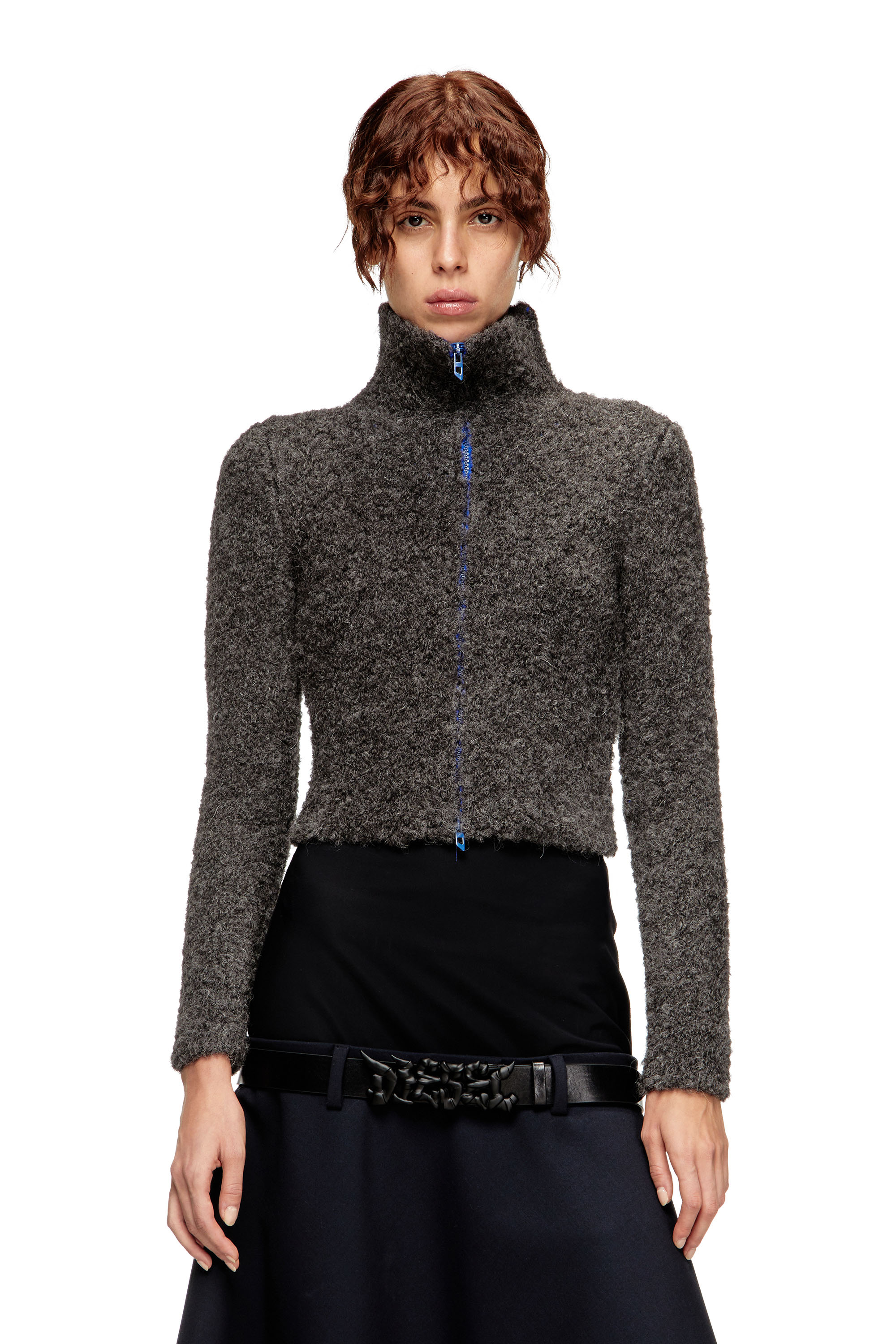 Diesel - M-ELEONERE, Female's Zip cardigan with contrast interior in ダークグレー - 3
