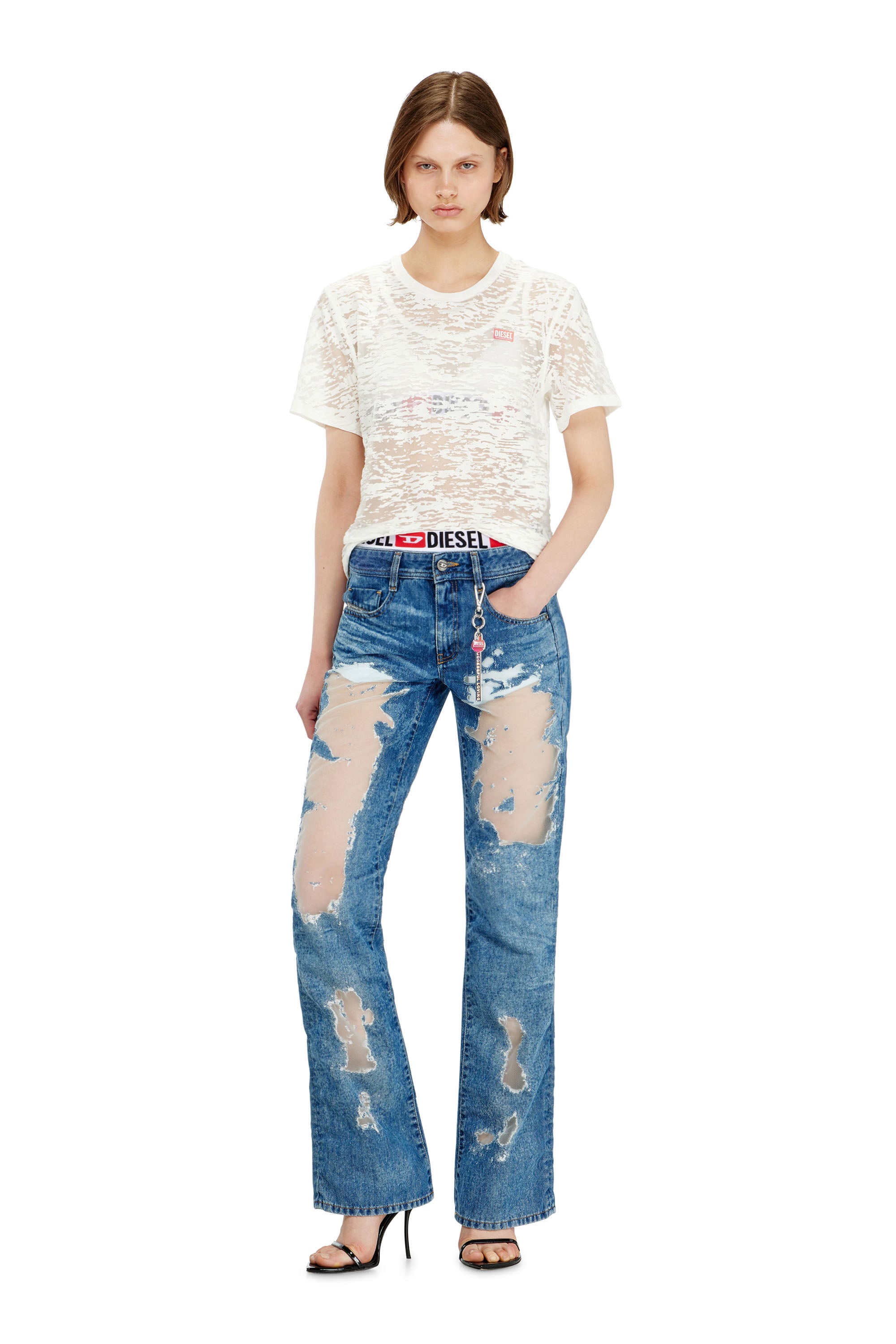 Diesel - PR-T-NOTS-MATI-R, Unisex's T-shirt in all-over devor&eacute; jersey in ホワイト - 2
