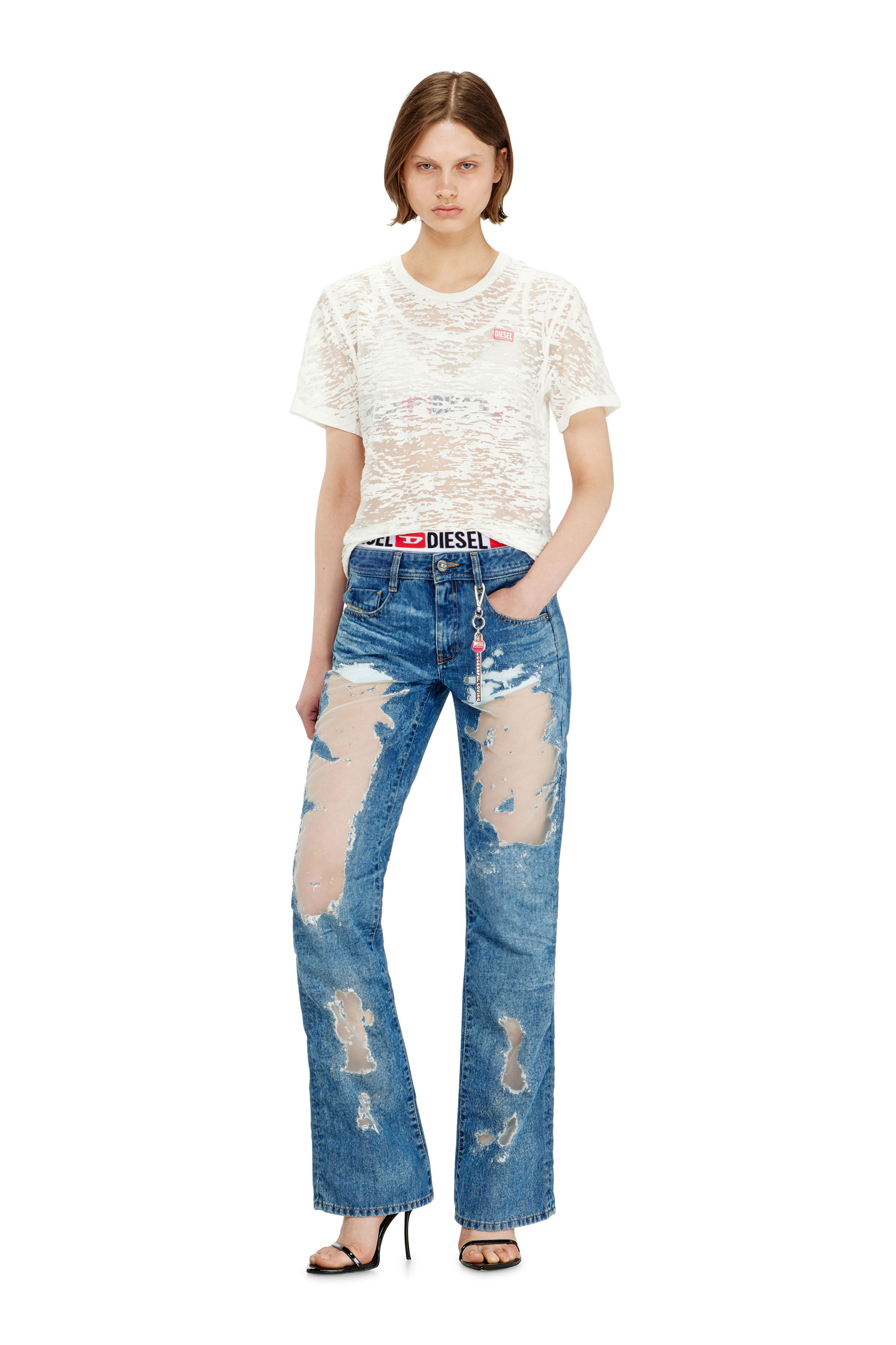 Diesel - PR-T-NOTS-MATI-R, Unisex's T-shirt in all-over devor&eacute; jersey in ホワイト - 6