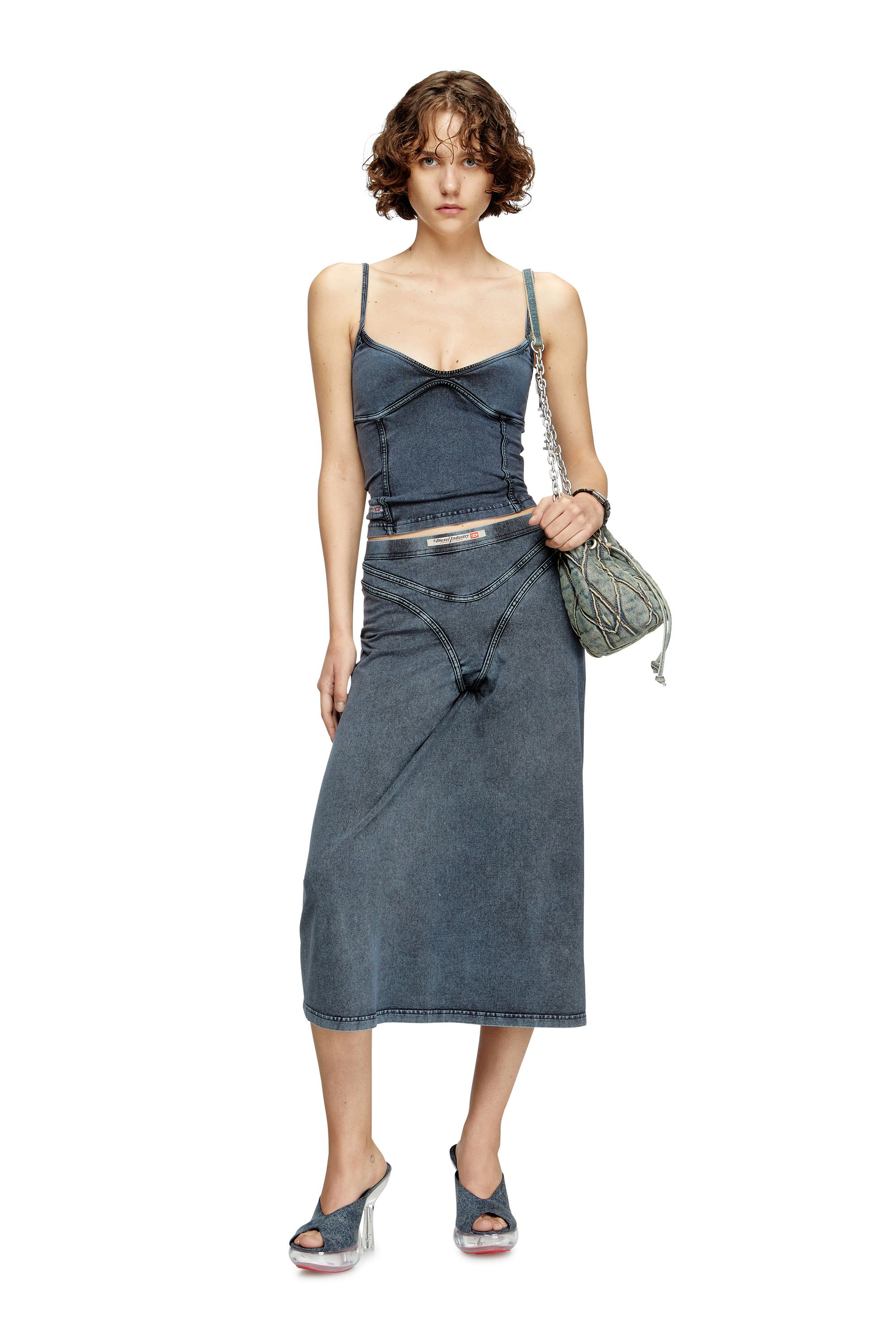 Diesel - T-ONY, Female's Strappy top in denim-look jersey in ダークブルー - 3