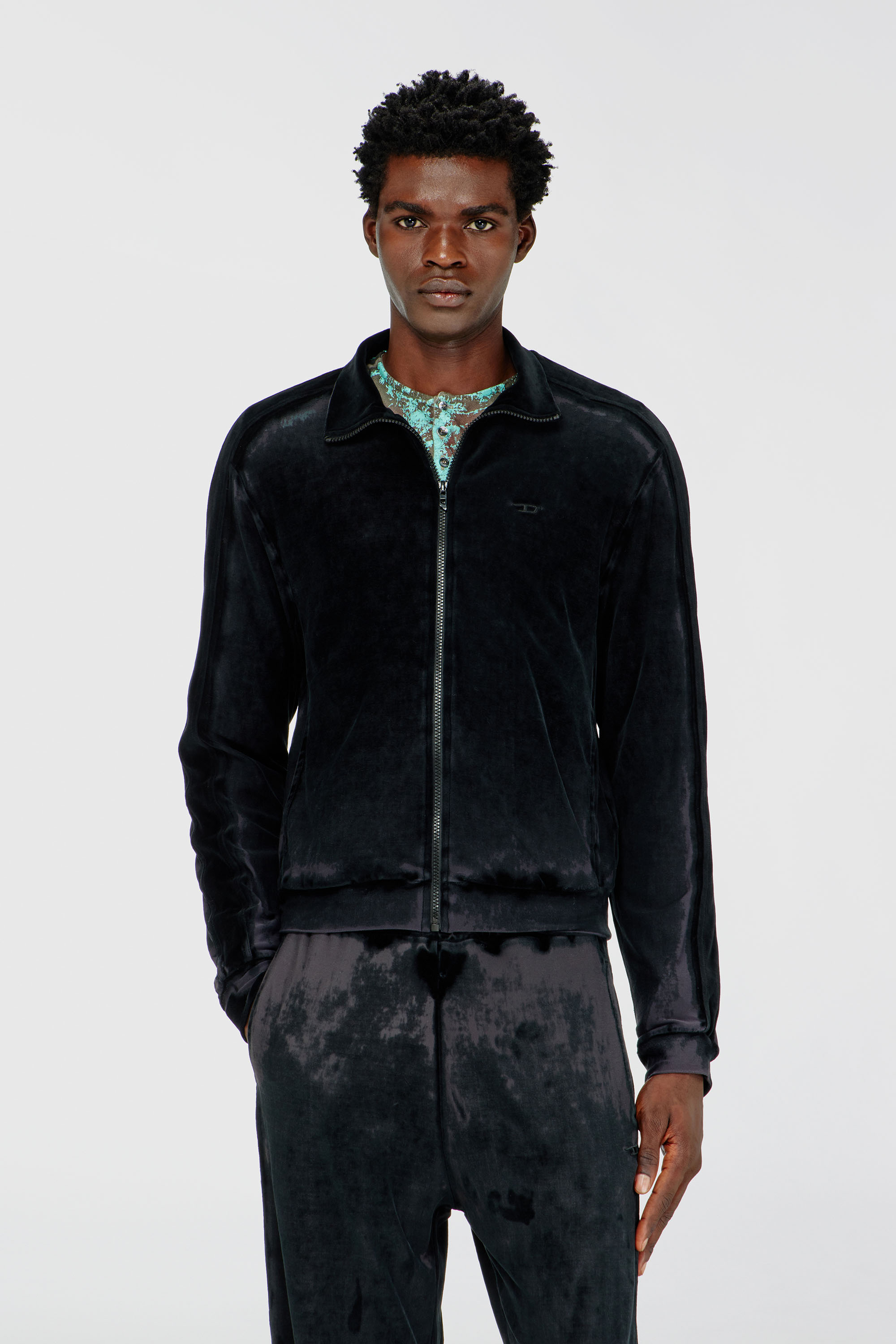Diesel - S-TRAPED, Male's Zip-up sweatshirt in devor&eacute; chenille in null - 3