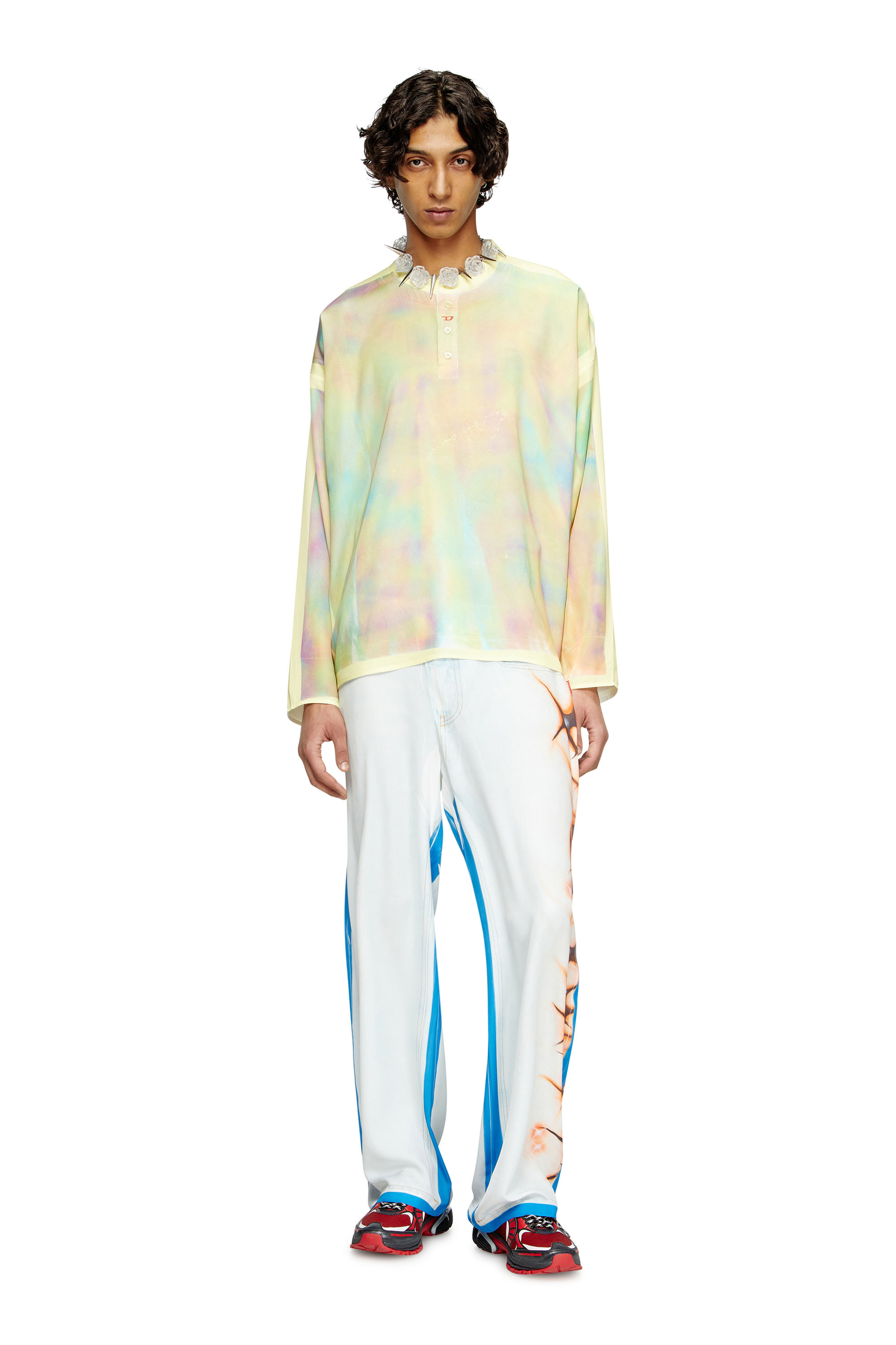 Diesel - T-OLAVI-A-SER-GRAFFITI-CHI, Unisex's Henley top with graffiti print in イエロー/グリーン - 4
