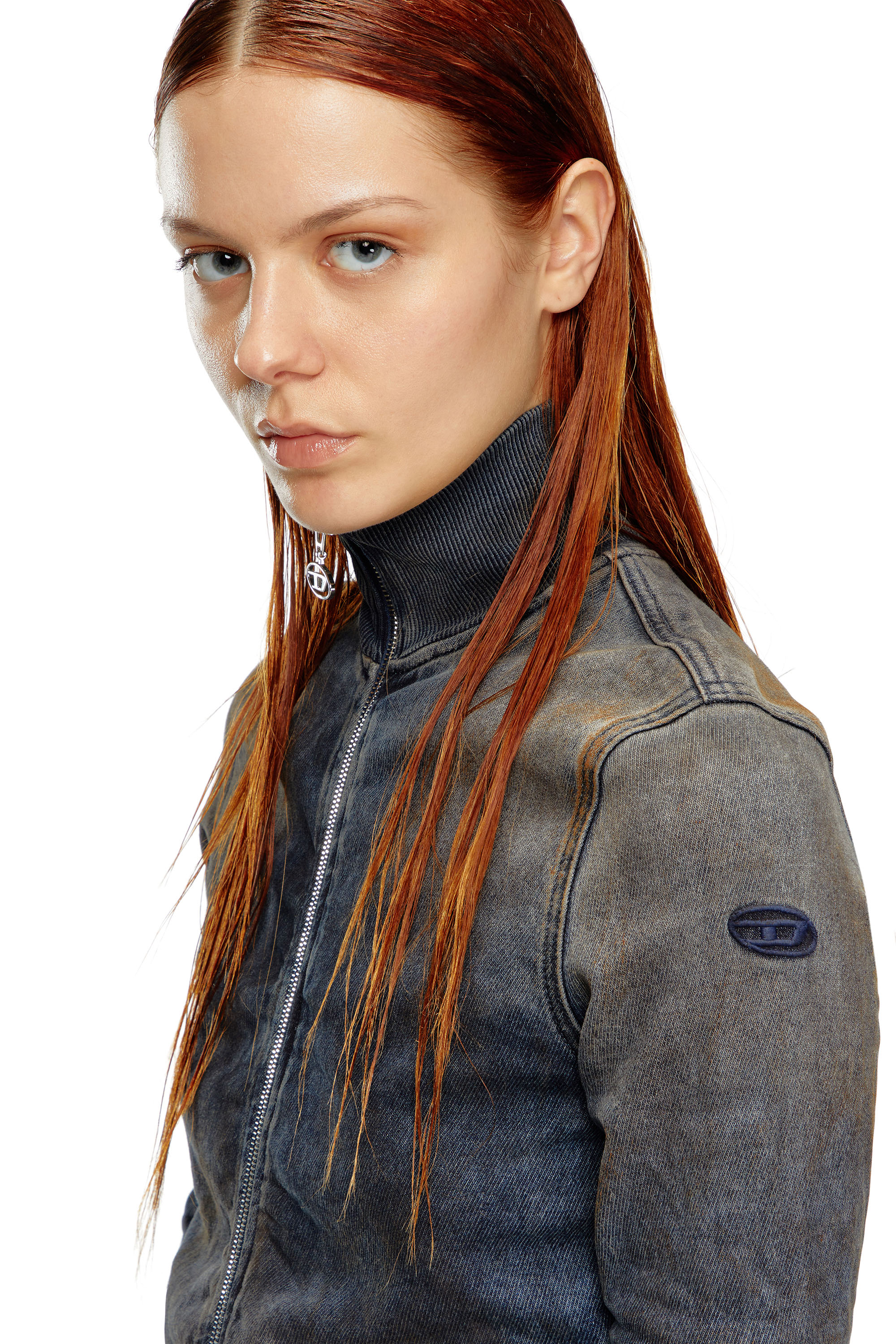 Diesel - D-EMY TRACK, Female's Zip-up sweatshirt in distressed Track Denim in ダークブルー - 5