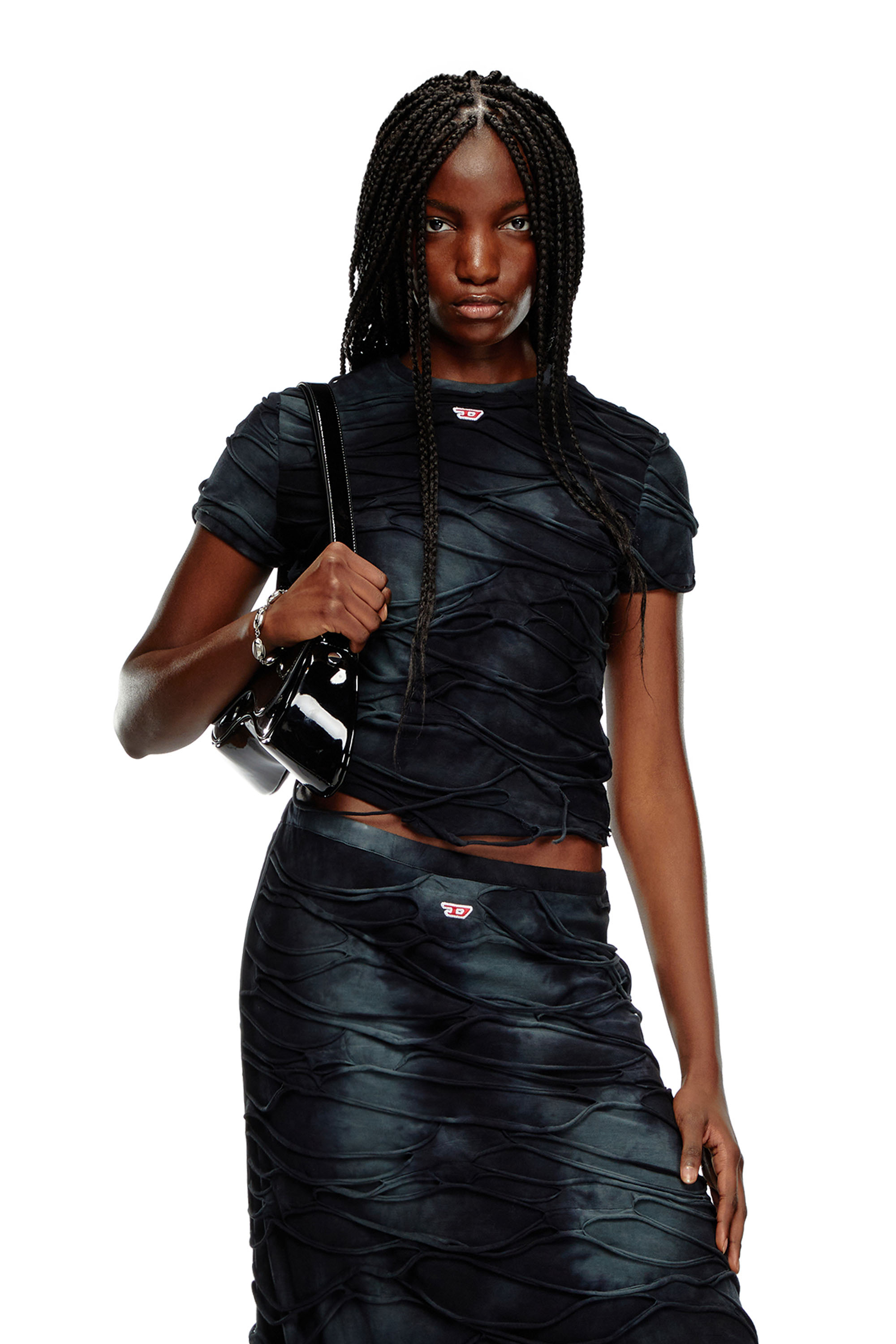 Diesel - T-UNCUTIE-LONG-P1, Female's T-shirt with floating strands in ブラック - 1