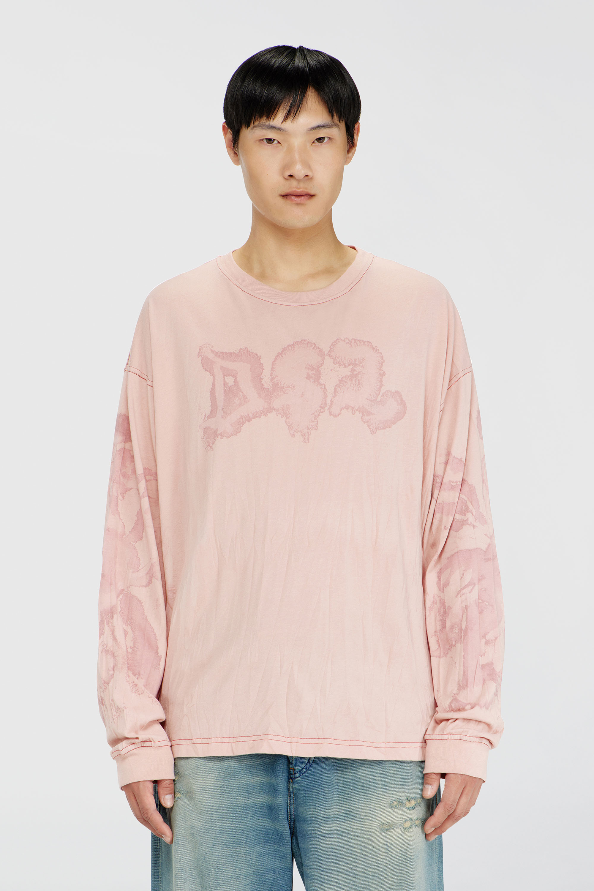 Diesel - T-BOXT-LS-AA4, Male's 長袖Tシャツ in ピンク / ホワイト - 1