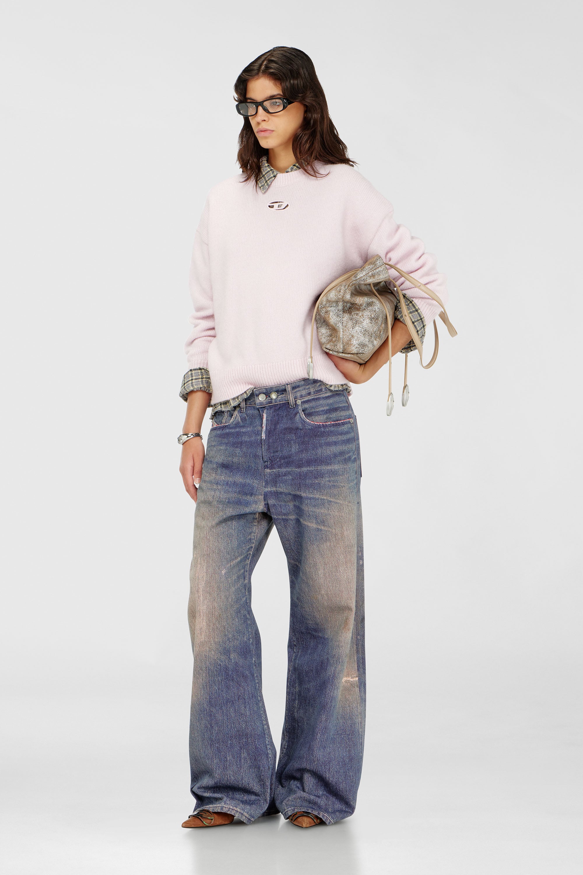 Diesel - M-AREETA, Female's プルオーバーニット in ピンク / ホワイト - 2
