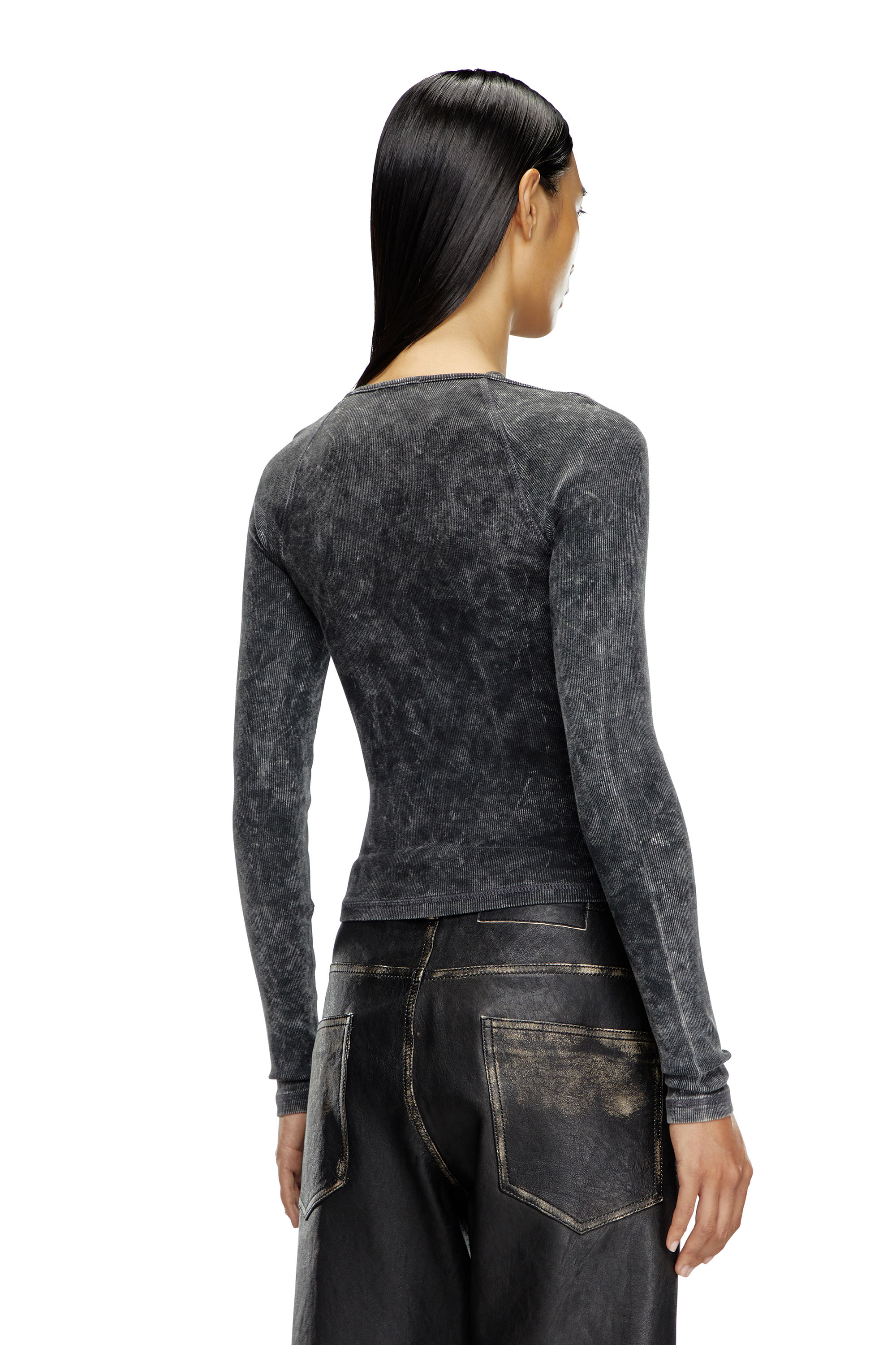 Diesel - T-MARINEL, Female's Ribbed long-sleeve top with cross-over straps in ブラック - 4