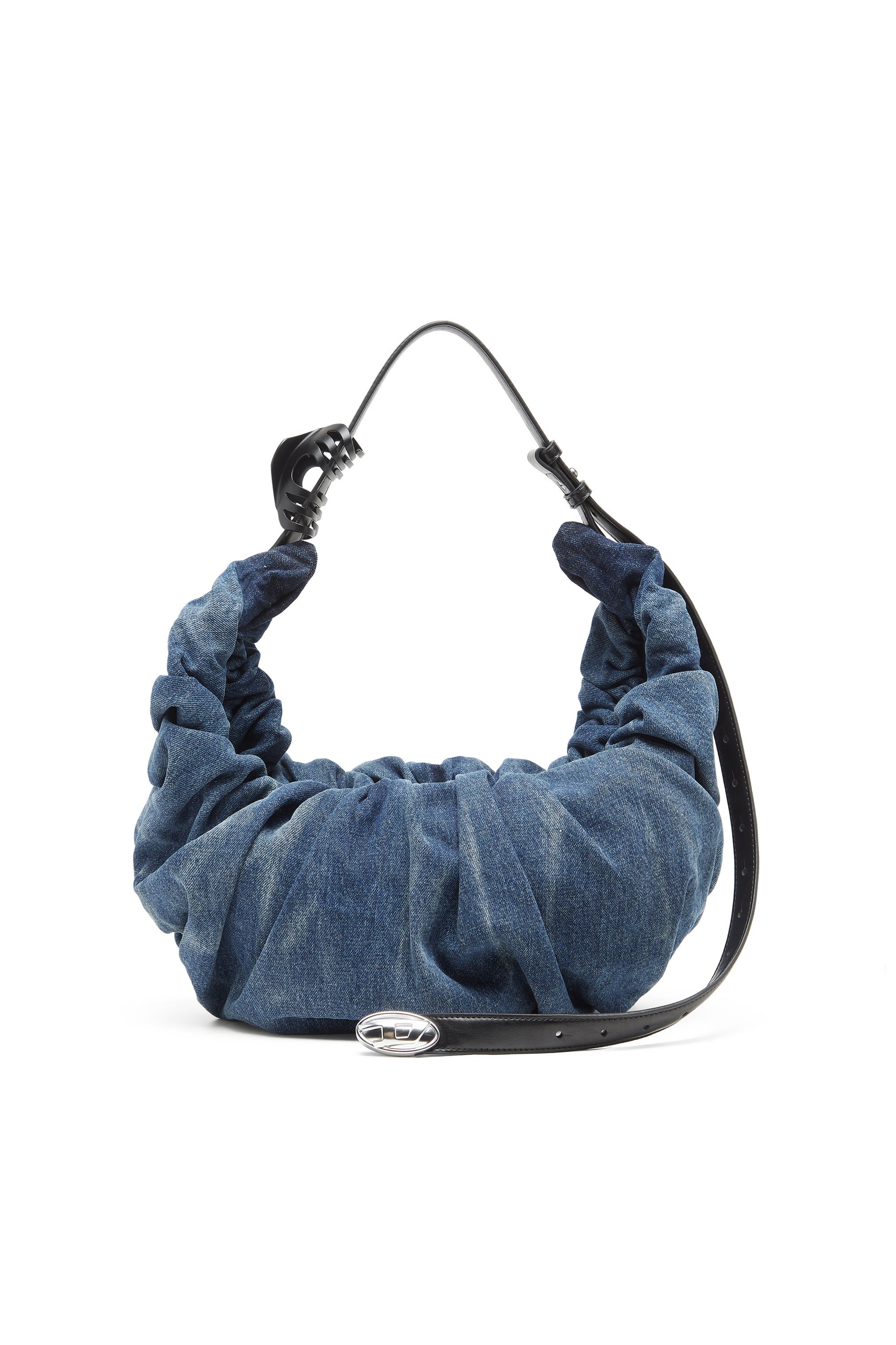 Diesel - GRAB-D HOBO L, Female's Grab-D-Large scrunched hobo bag in treated denim in ミディアムブルー - 1
