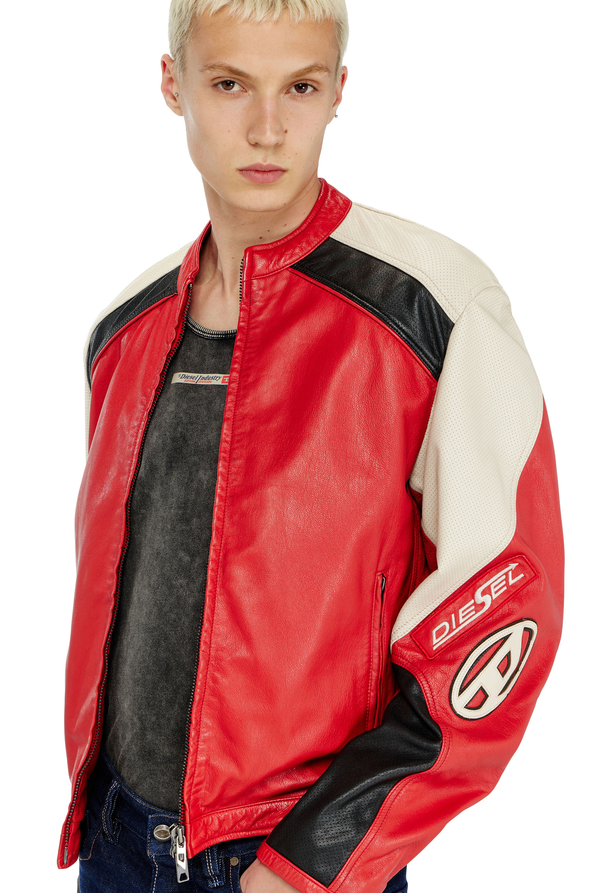 Diesel - L-AHTI, Male's レザージャケット in ベージュ/レッド - 4