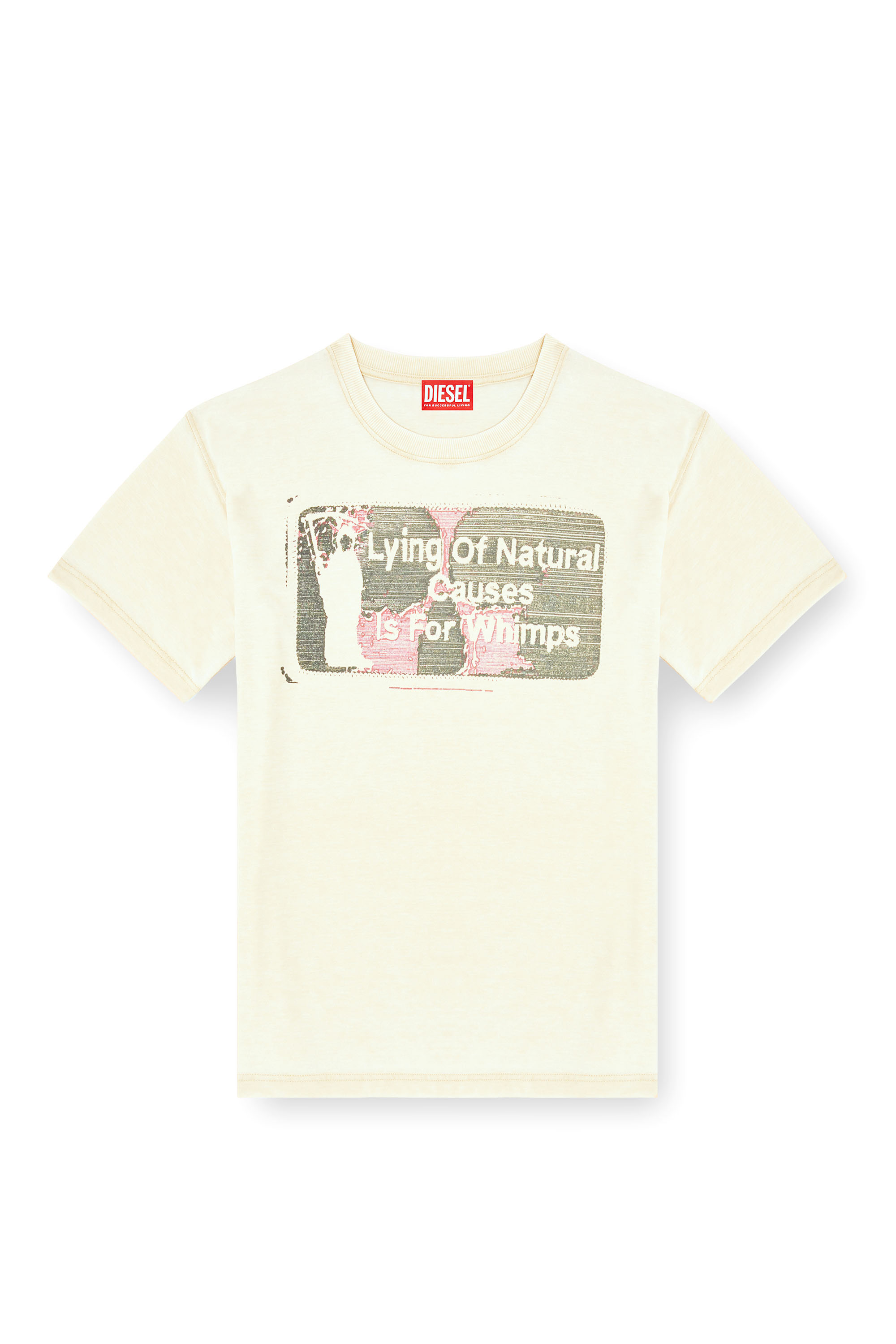 Diesel - T-NORM-T2, Male's Slogan T-shirt with burnout wash in ベージュ - 3
