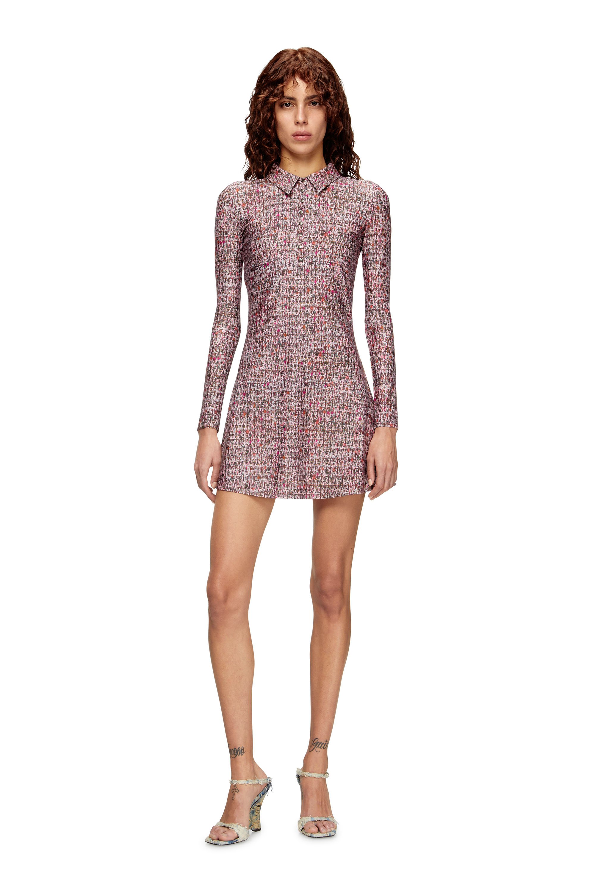 Diesel - D-POLYNA, Female's Lycra dress with bouclé print in ピンク / ホワイト - 2