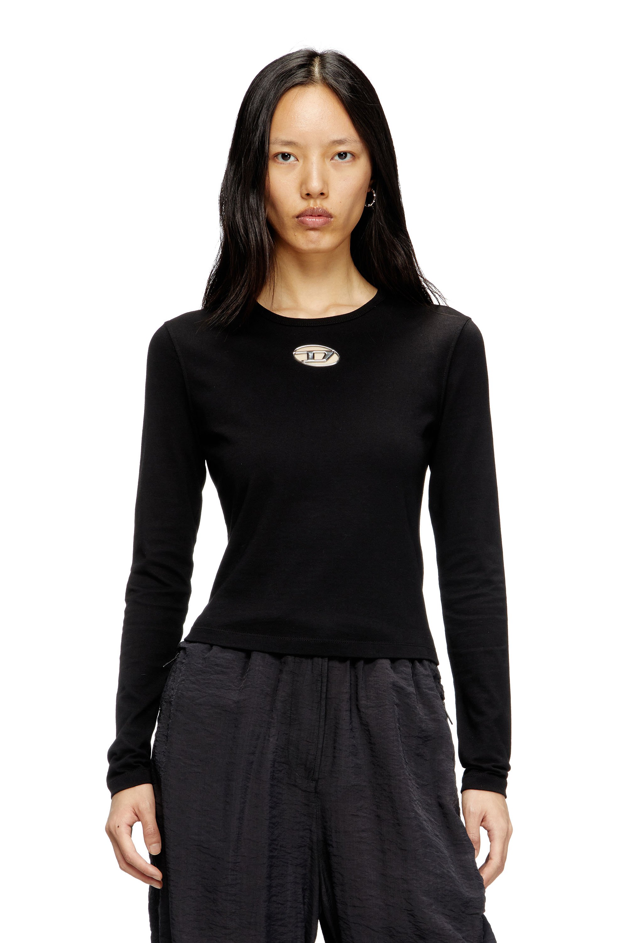 Diesel - T-UNCUTIE-LONG-LS-OD, Female's Long-sleeve top with Oval D cut-out in ブラック - 1