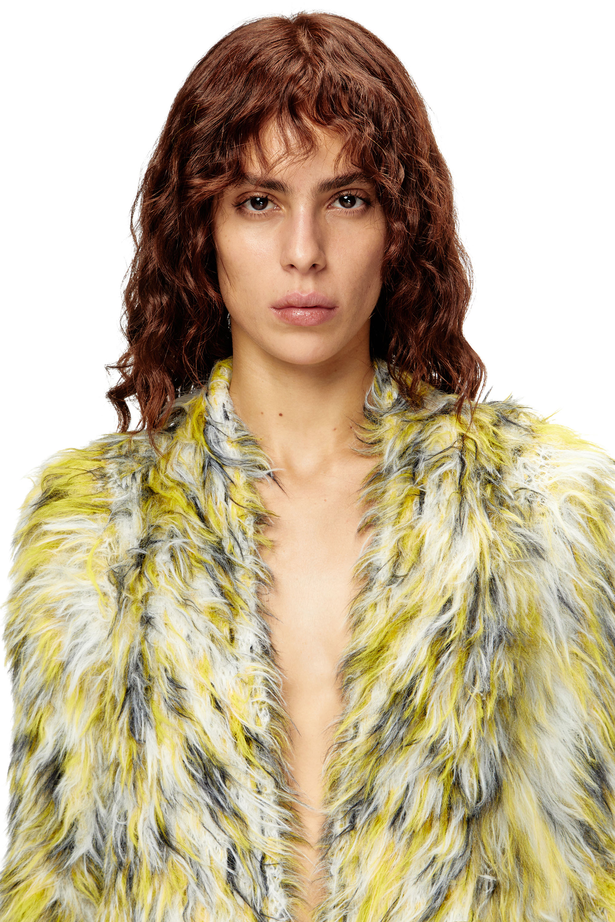 Diesel - M-ANNAINE, Female's Open-front cardigan in fluffy knit in ブラック/イエロー - 4