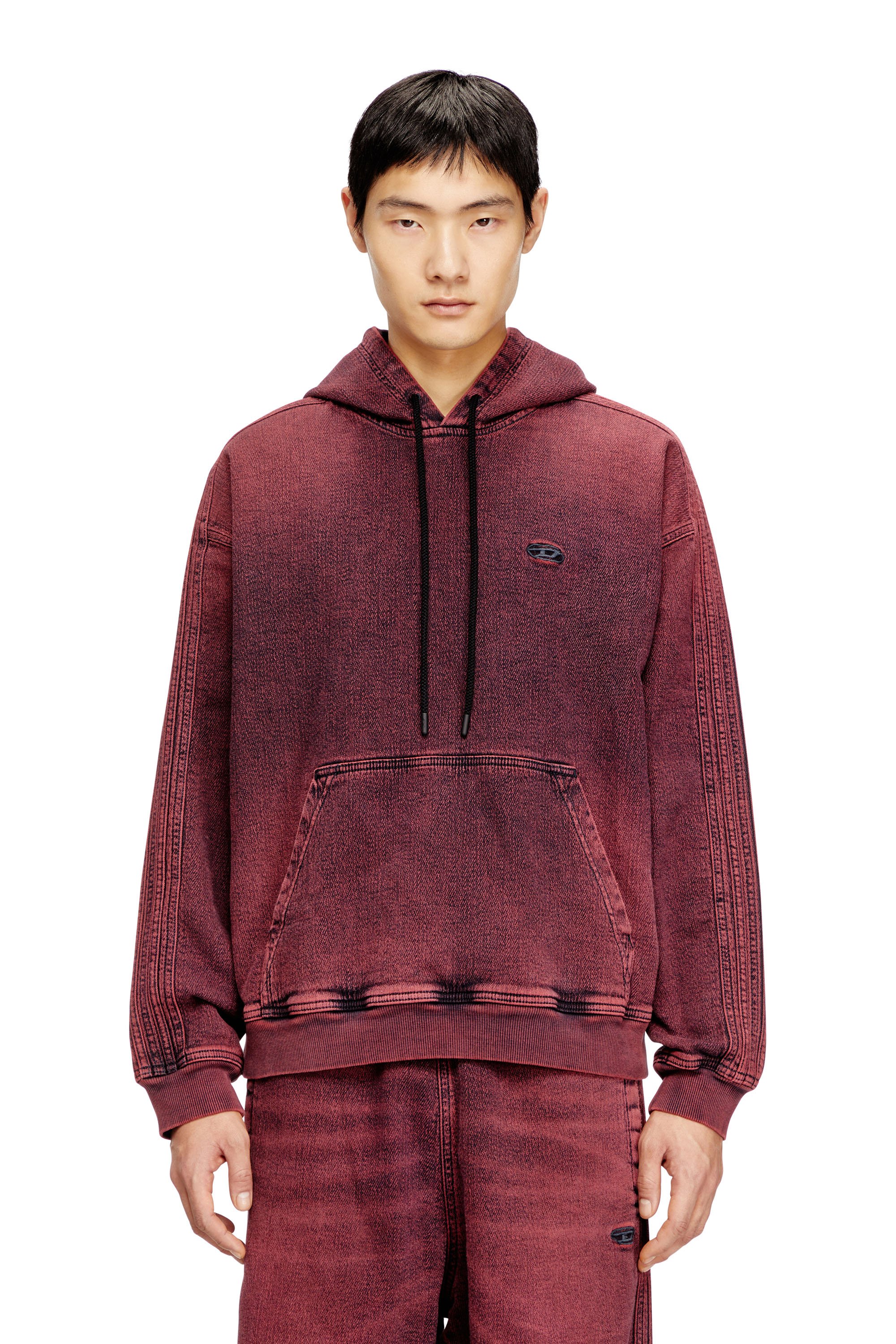 Diesel - D-UM-RIB-HORSE, Male's Hoodie in indigo track denim with logo in レッド - 1