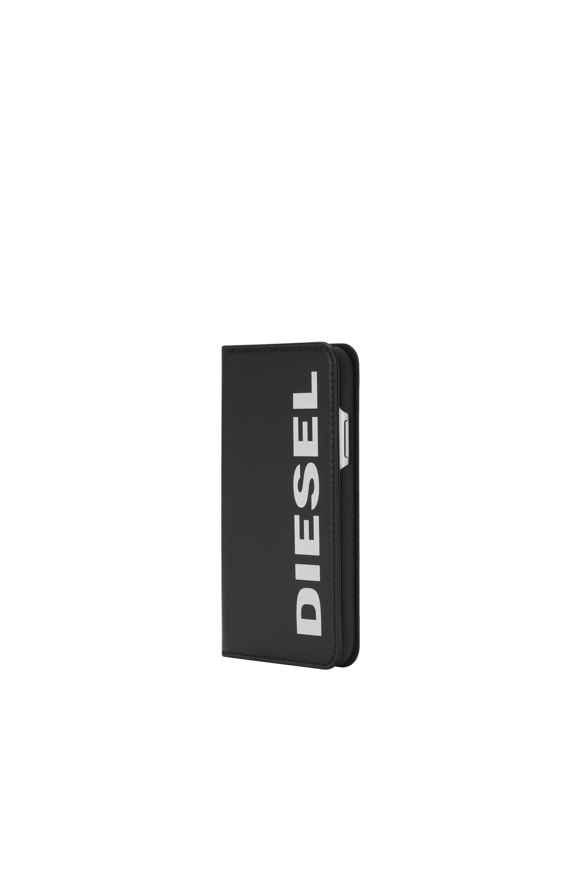 Diesel - SLIM LEATHER FOLIO IPHONE X, Unisex's Slim leather folio with logo, iPhone X in ブラック - 1