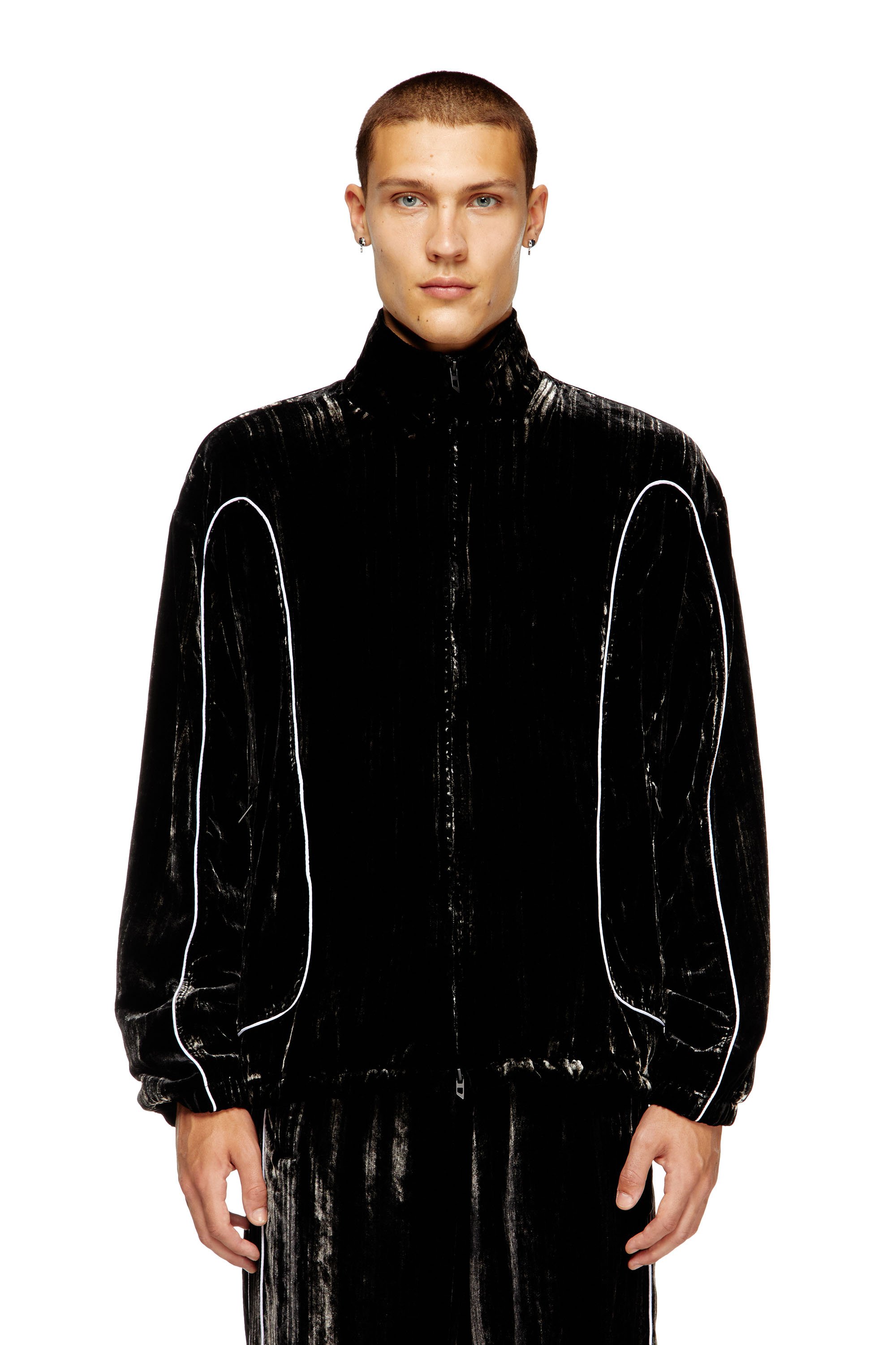 Diesel - J-HAY, Male's Track jacket in treated velvet in ブラック - 1