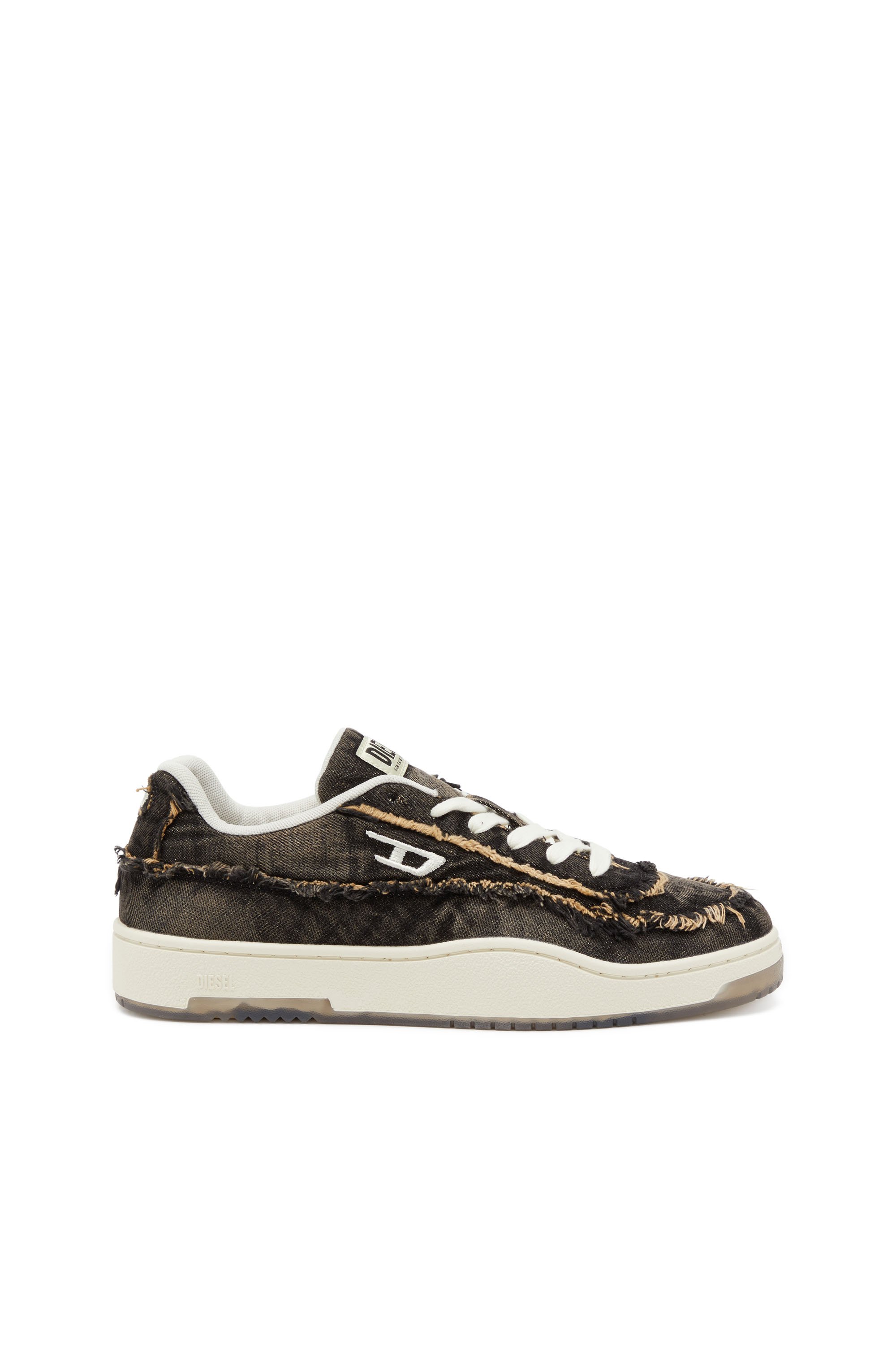 Diesel - S-TRACKER-D LOW, Male's S-Tracker-D-Frayed denim sneakers with transparent sole in ブラック - 1