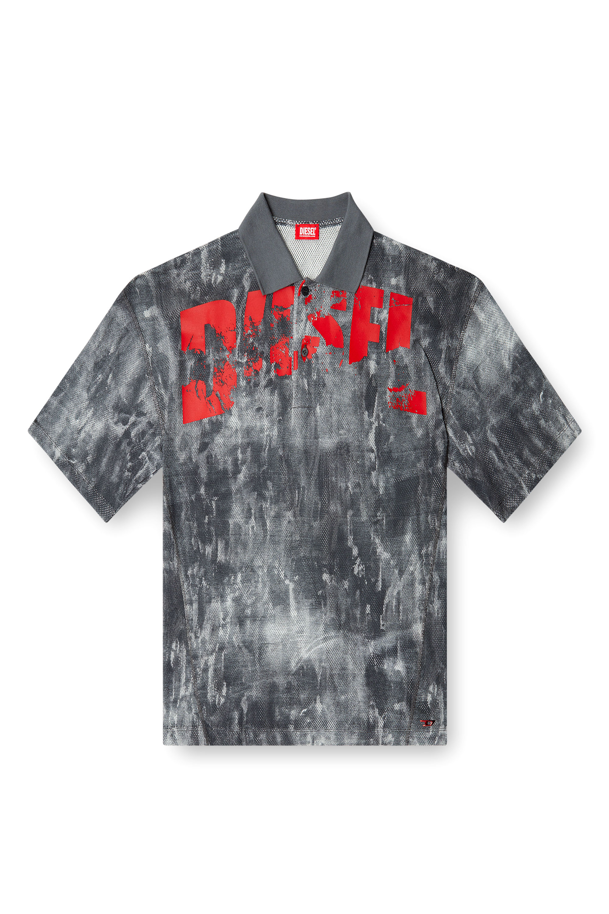Diesel - TIMOTHEE-D-POP, Male's Beach polo shirt in printed mesh in ブラック/レッド - 4