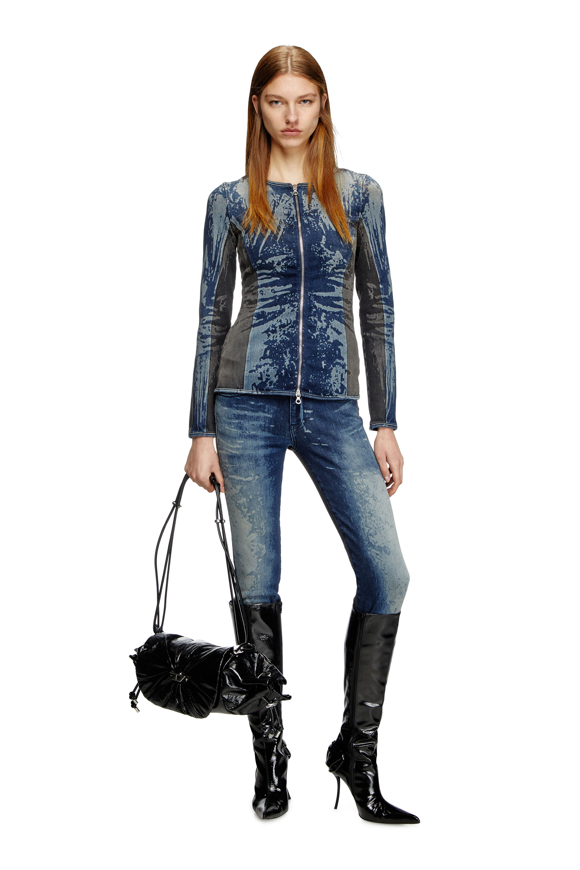 Diesel - DE-GARY-S, Female's Zipped top in bicolour denim in ダークブルー - 1