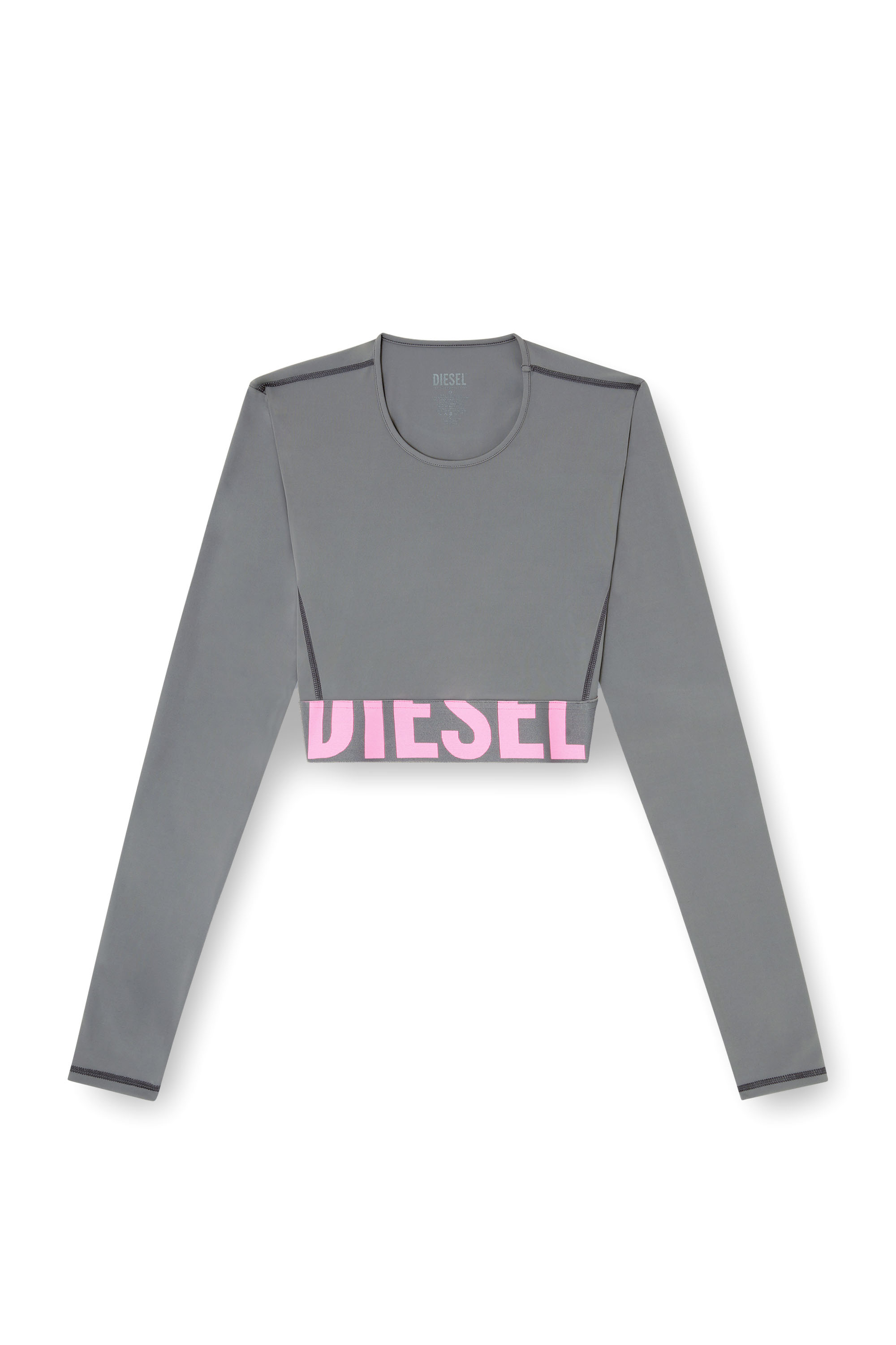 Diesel - MELISSA-D-POP, Female's Microfibre crop top with cut-off logo in グレー - 4