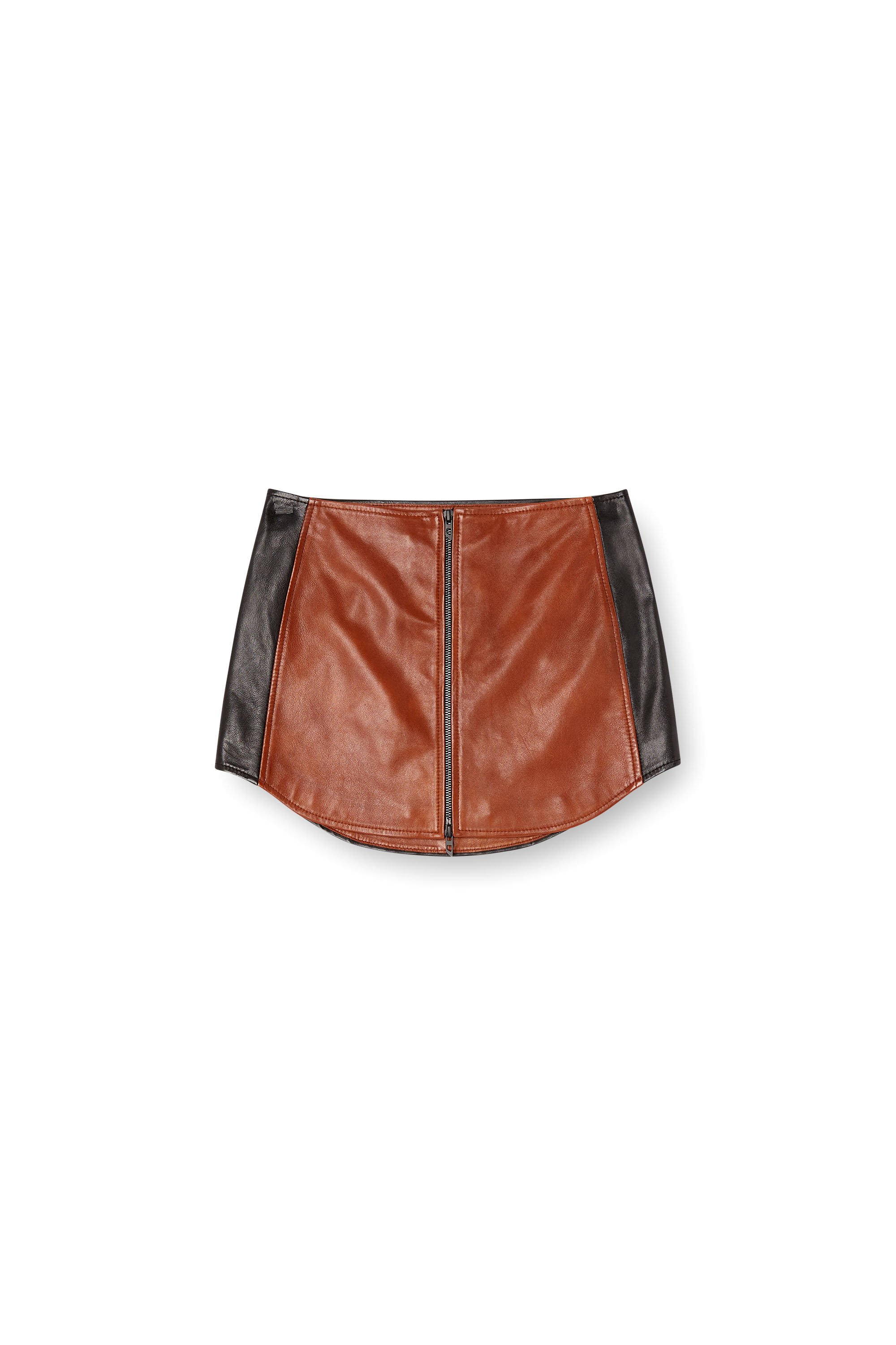 Diesel - L-OLLIPOP, Female's Mini skirt in colour-block leather in ブラウン - 3