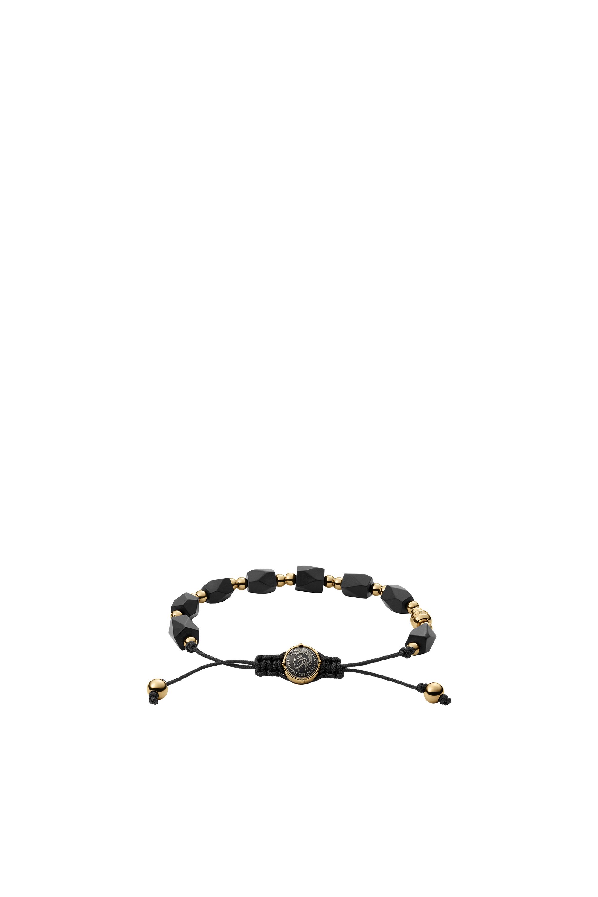 Diesel - DX1301, Male's Black agate and gold-tone stainless steel beaded bracelet in ブラック/ゴールド - 2