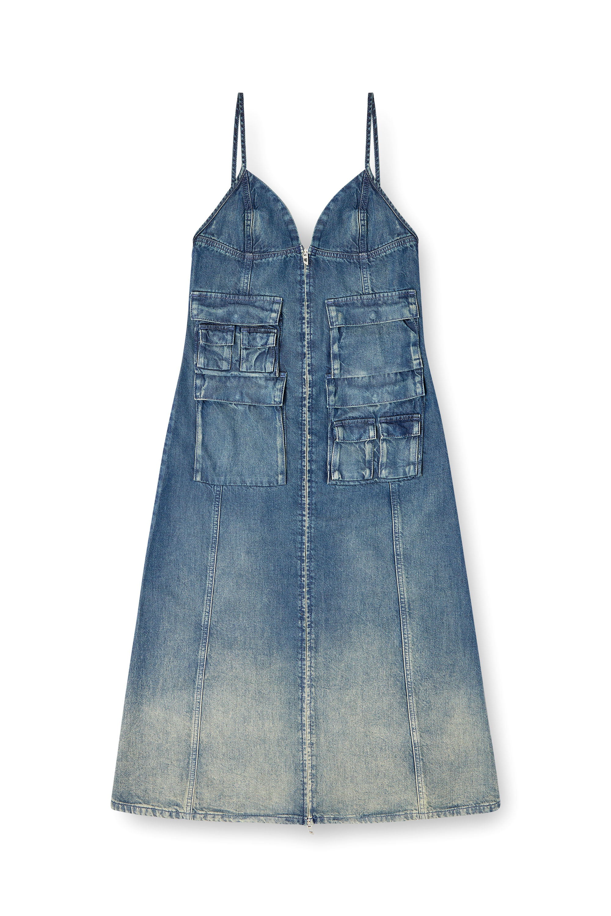Diesel - DE-MELVI-S, Female's Dress in fluid laser-worn denim in ミディアムブルー - 2