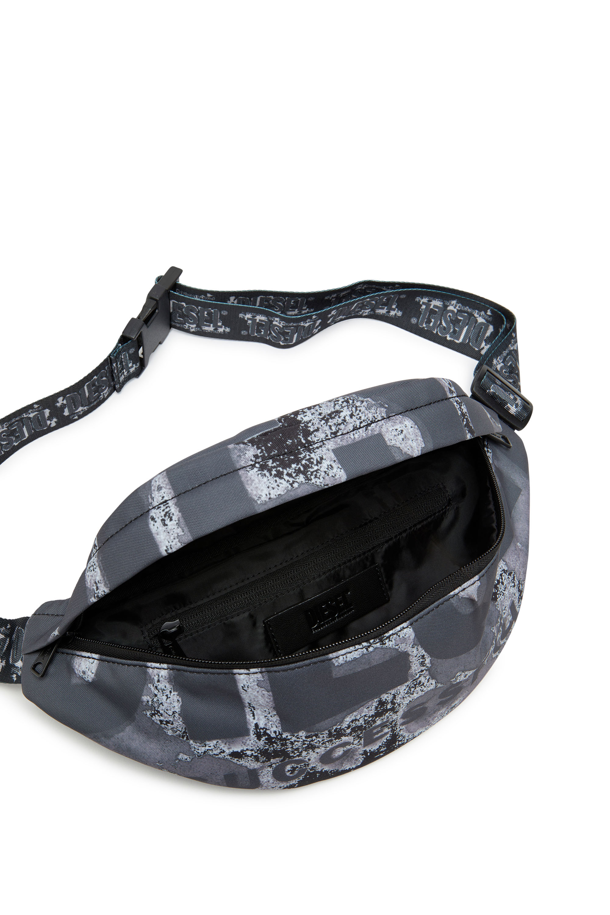Diesel - RAVE BELTBAG X, Male's Rave-Belt bag with bleeding logo print in ブラック/グレー - 4