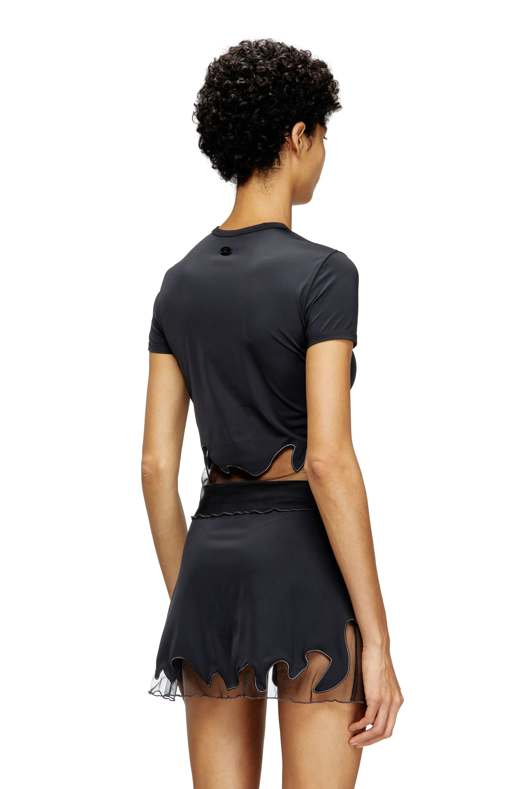 Diesel - T-INLAY-R1, Female's Nylon T-shirt with tulle insert in ブラック - 4