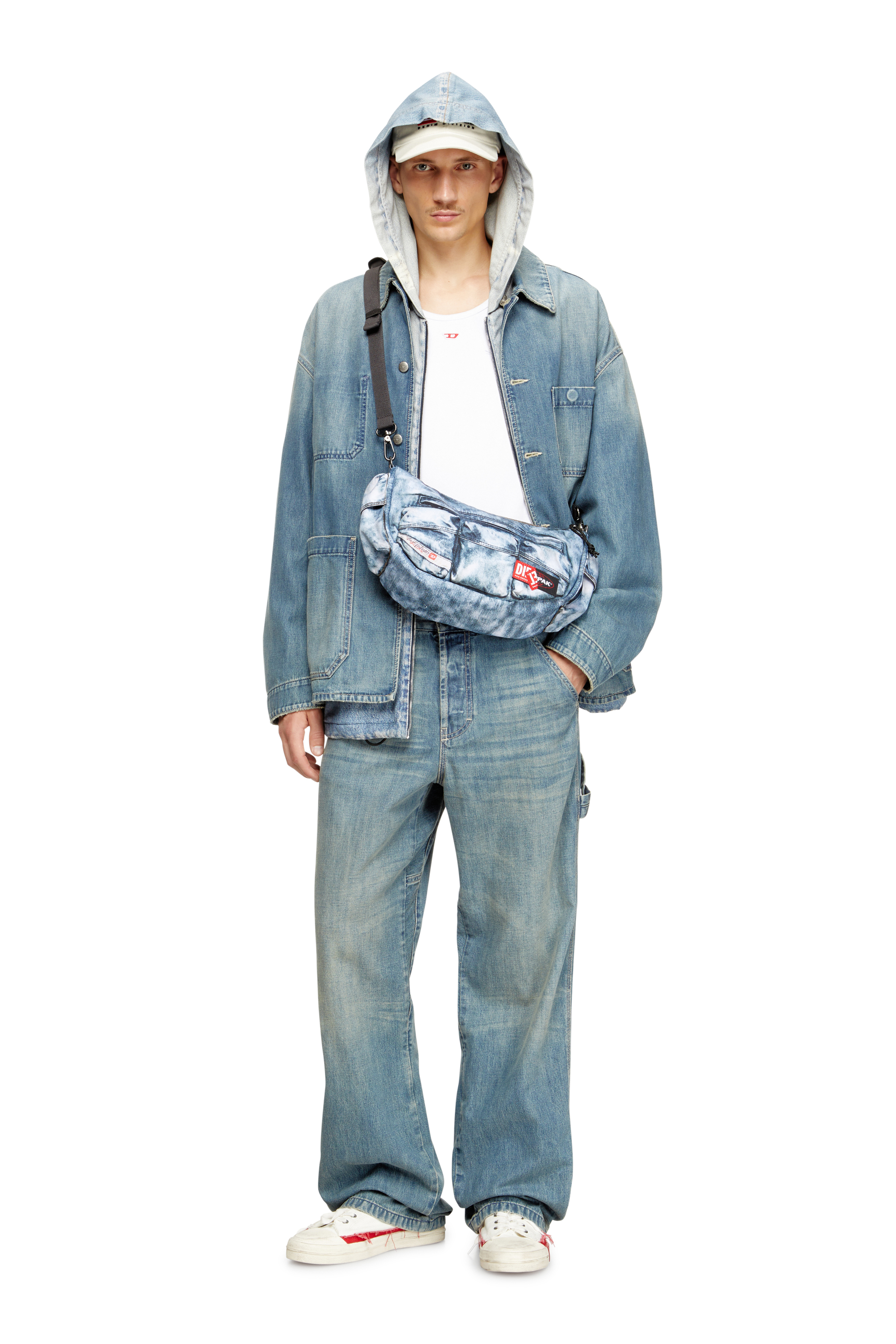 Diesel - DIESEL SHOULDER BAG, Unisex's Multipocket bag in trompe l'oeil denim in ブルー - 2